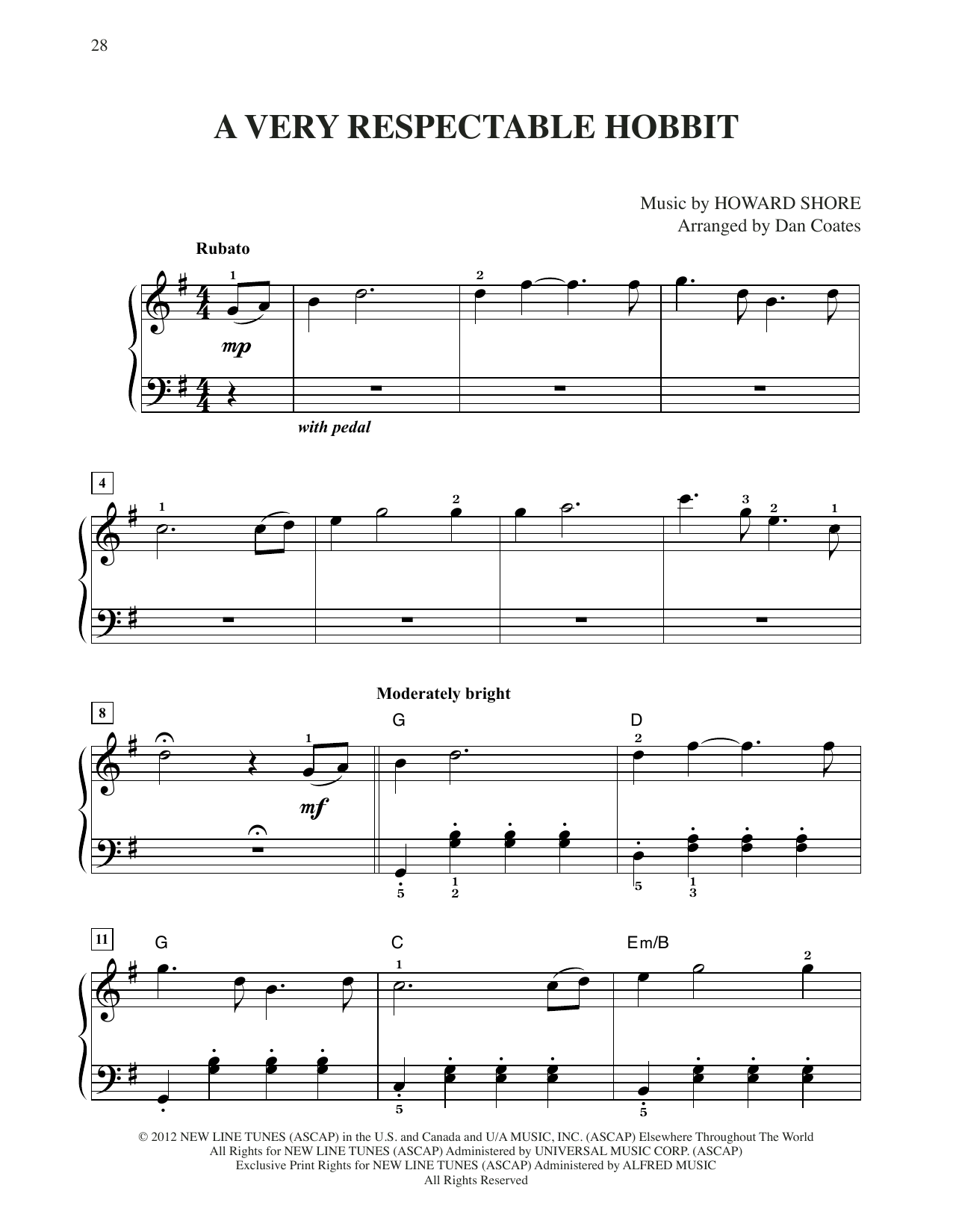 Howard Shore A Very Respectable Hobbit (from The Hobbit: An Unexpected Journey) (arr. Dan Coates) Sheet Music Notes & Chords for Easy Piano - Download or Print PDF