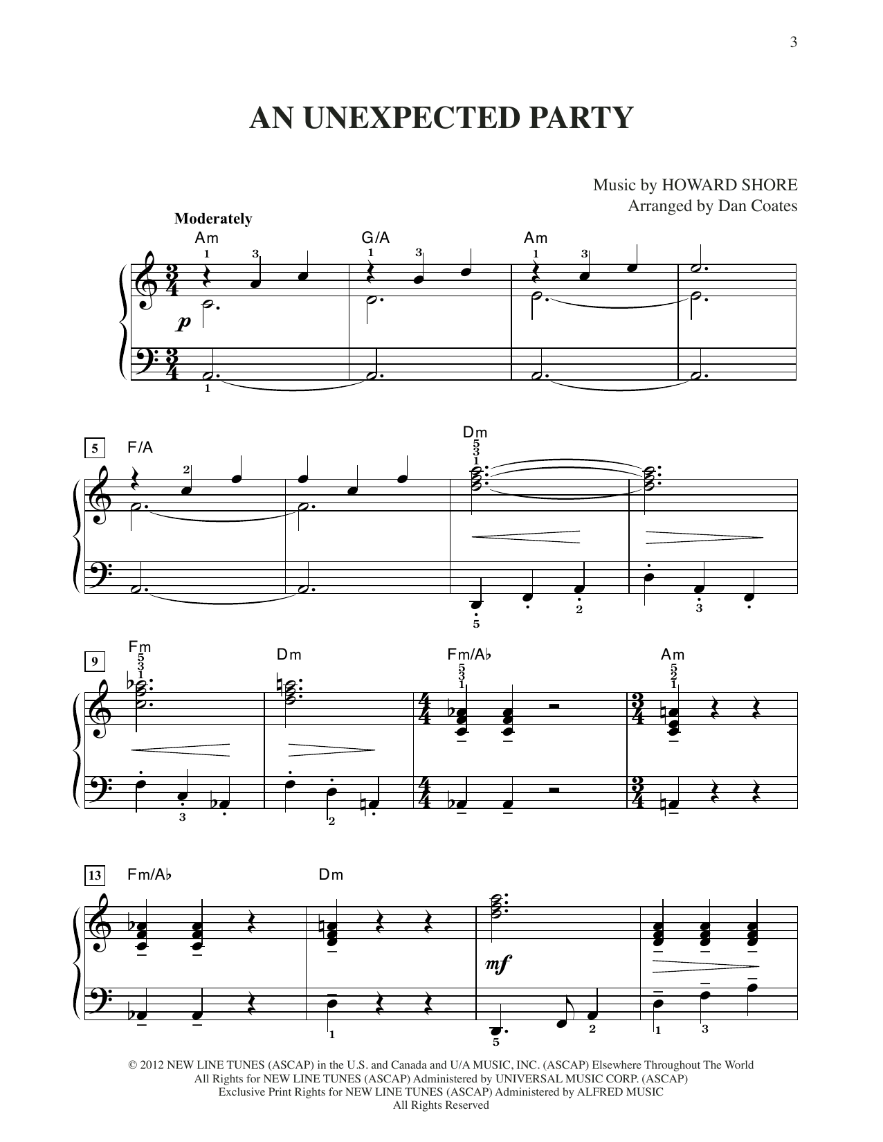 Howard Shore An Unexpected Party (from The Hobbit: An Unexpected Journey) (arr. Dan Coates) Sheet Music Notes & Chords for Easy Piano - Download or Print PDF