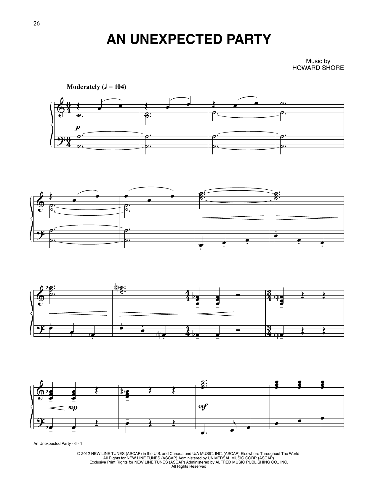 Howard Shore An Unexpected Party (from The Hobbit: An Unexpected Journey) Sheet Music Notes & Chords for Piano Solo - Download or Print PDF