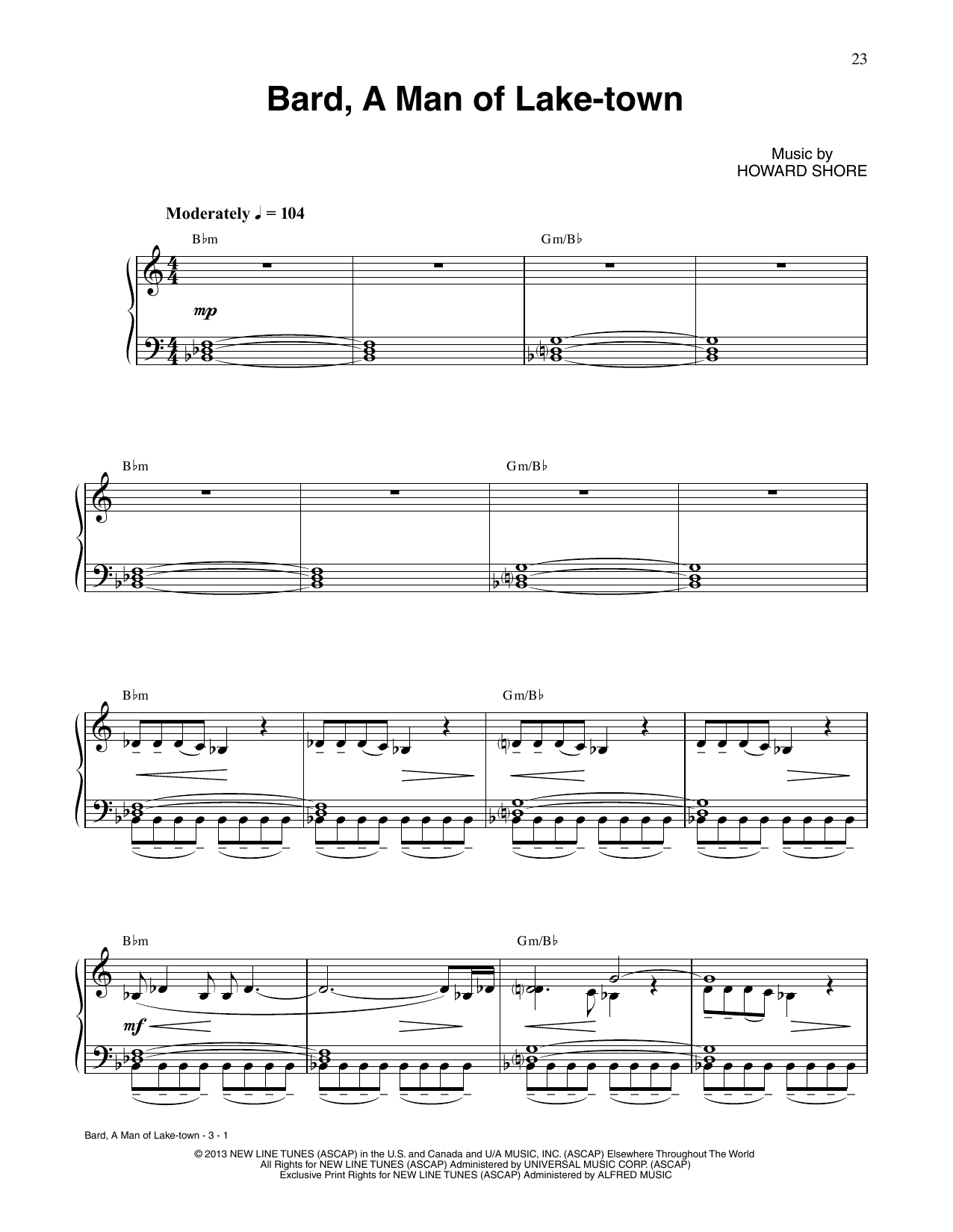 Howard Shore Bard, A Man Of Lake-Town (from The Hobbit: The Desolation of Smaug) Sheet Music Notes & Chords for Piano Solo - Download or Print PDF