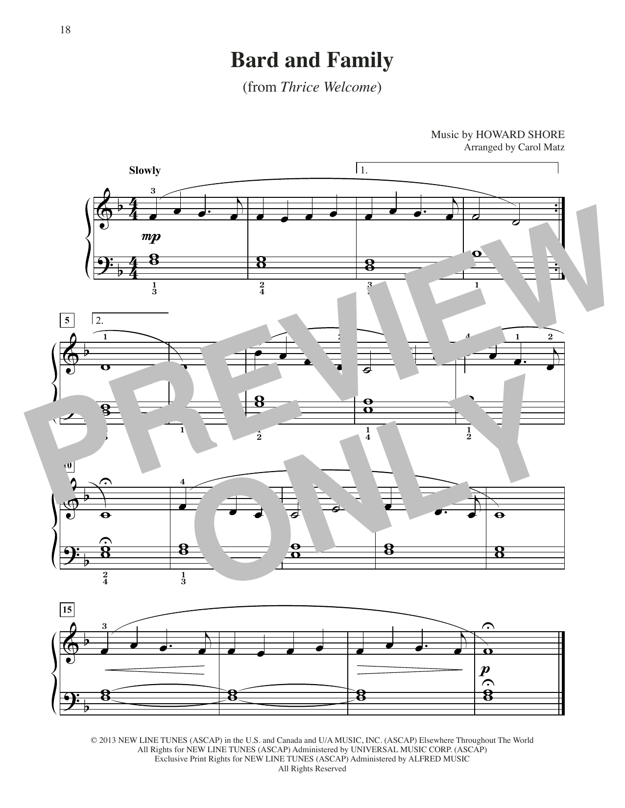 Howard Shore Bard And Family (from The Hobbit: The Desolation of Smaug) (arr. Carol Matz) Sheet Music Notes & Chords for Big Note Piano - Download or Print PDF