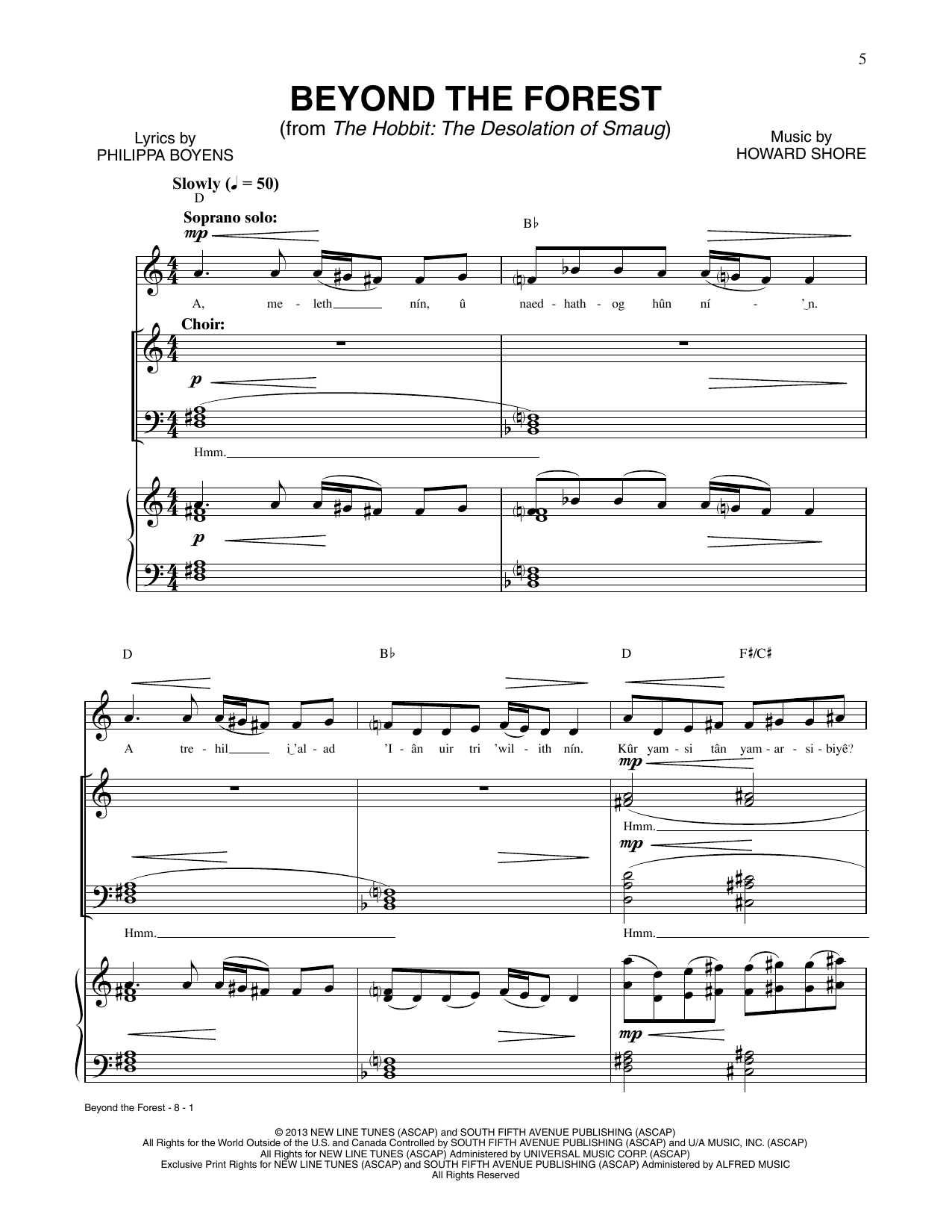 Howard Shore Beyond The Forest (from The Hobbit: The Desolation of Smaug) Sheet Music Notes & Chords for Piano & Vocal - Download or Print PDF