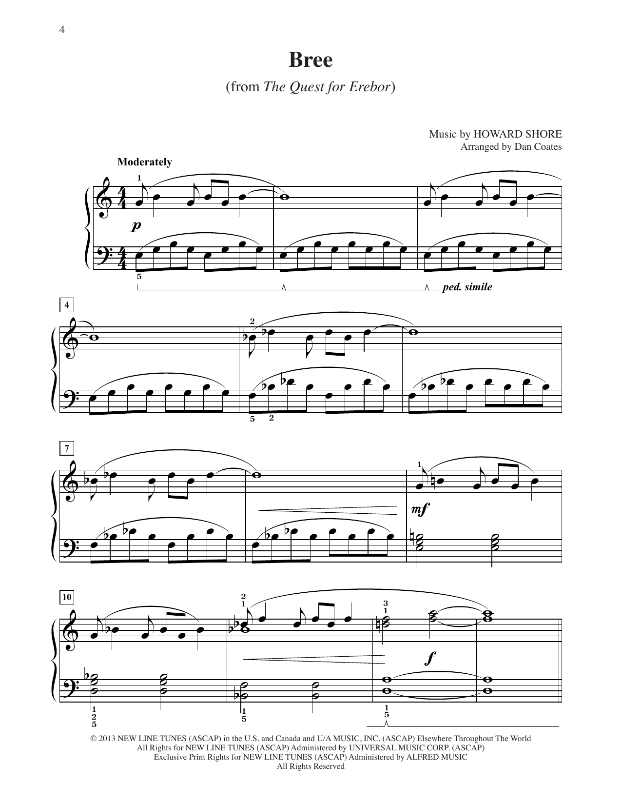 Howard Shore Bree (from The Hobbit: The Desolation of Smaug) (arr. Dan Coates) Sheet Music Notes & Chords for Easy Piano - Download or Print PDF