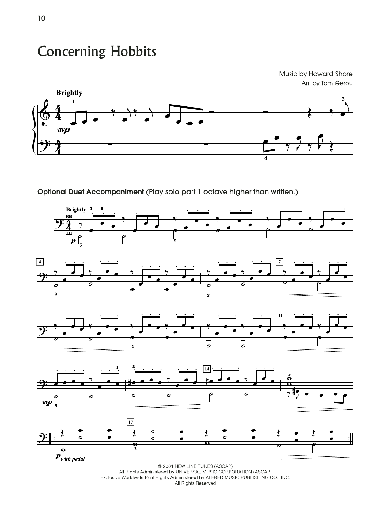 Howard Shore Concerning Hobbits (from The Lord Of The Rings) (arr. Tom Gerou) Sheet Music Notes & Chords for 5-Finger Piano - Download or Print PDF