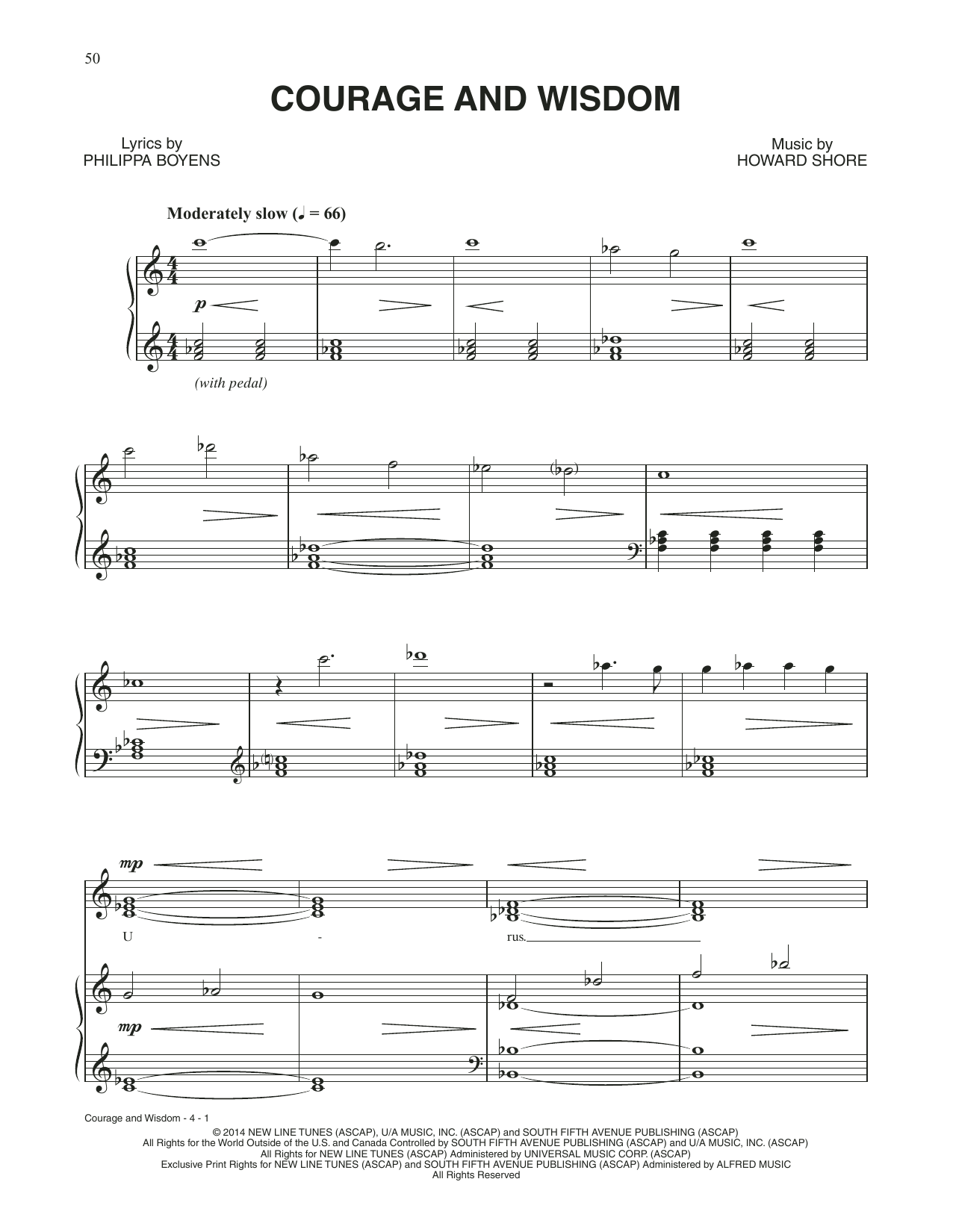 Howard Shore Courage And Wisdom (from The Hobbit: The Battle of the Five Armies) Sheet Music Notes & Chords for Piano & Vocal - Download or Print PDF