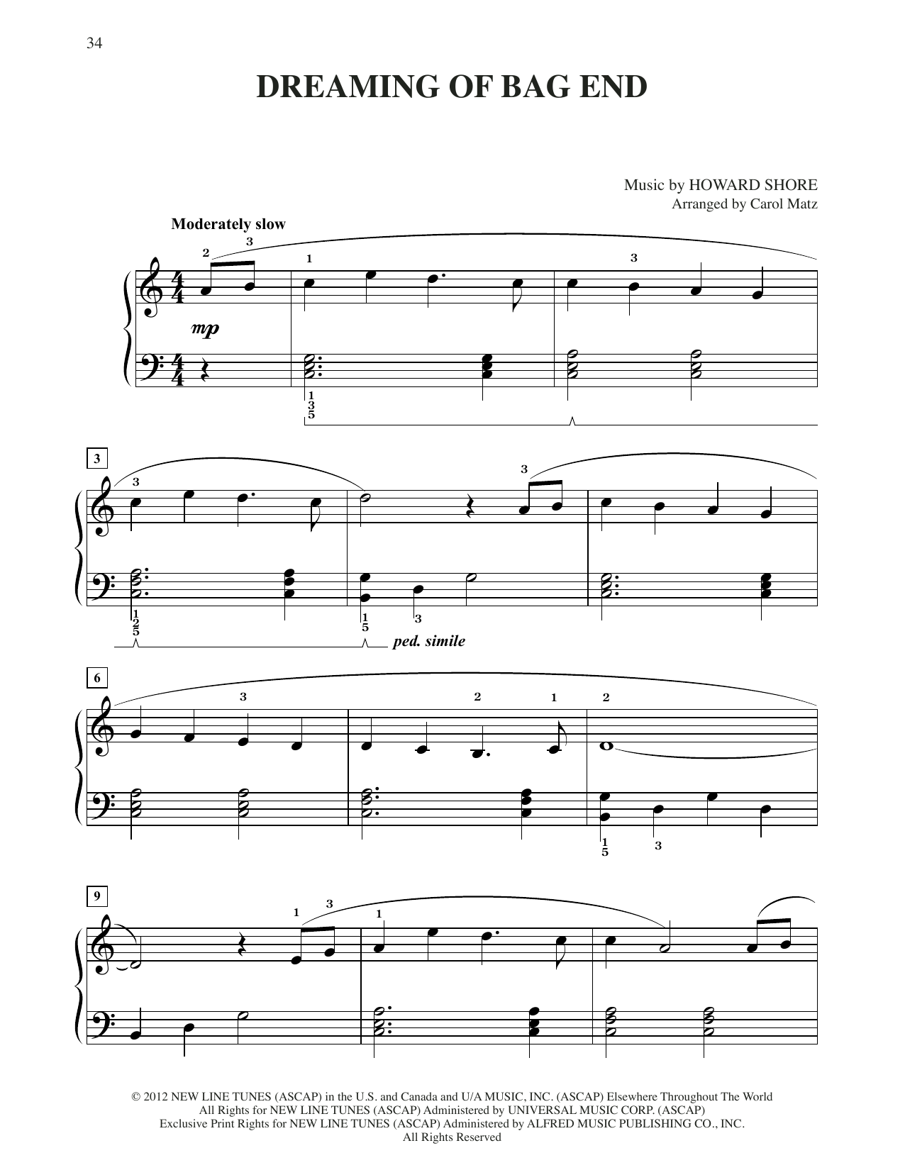 Howard Shore Dreaming Of Bag End (from The Hobbit: An Unexpected Journey) (arr. Carol Matz) Sheet Music Notes & Chords for Big Note Piano - Download or Print PDF