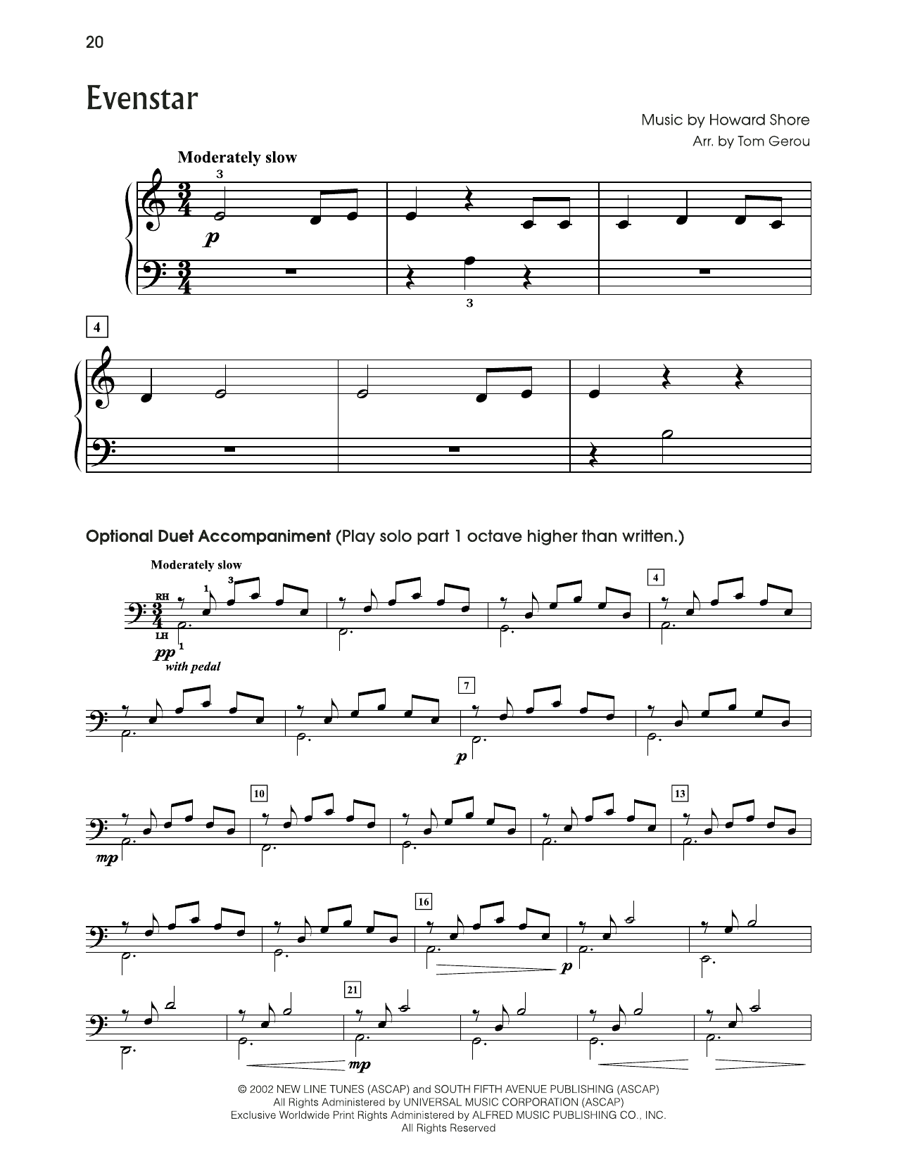 Howard Shore Evenstar (from The Lord Of The Rings) (arr. Tom Gerou) Sheet Music Notes & Chords for 5-Finger Piano - Download or Print PDF