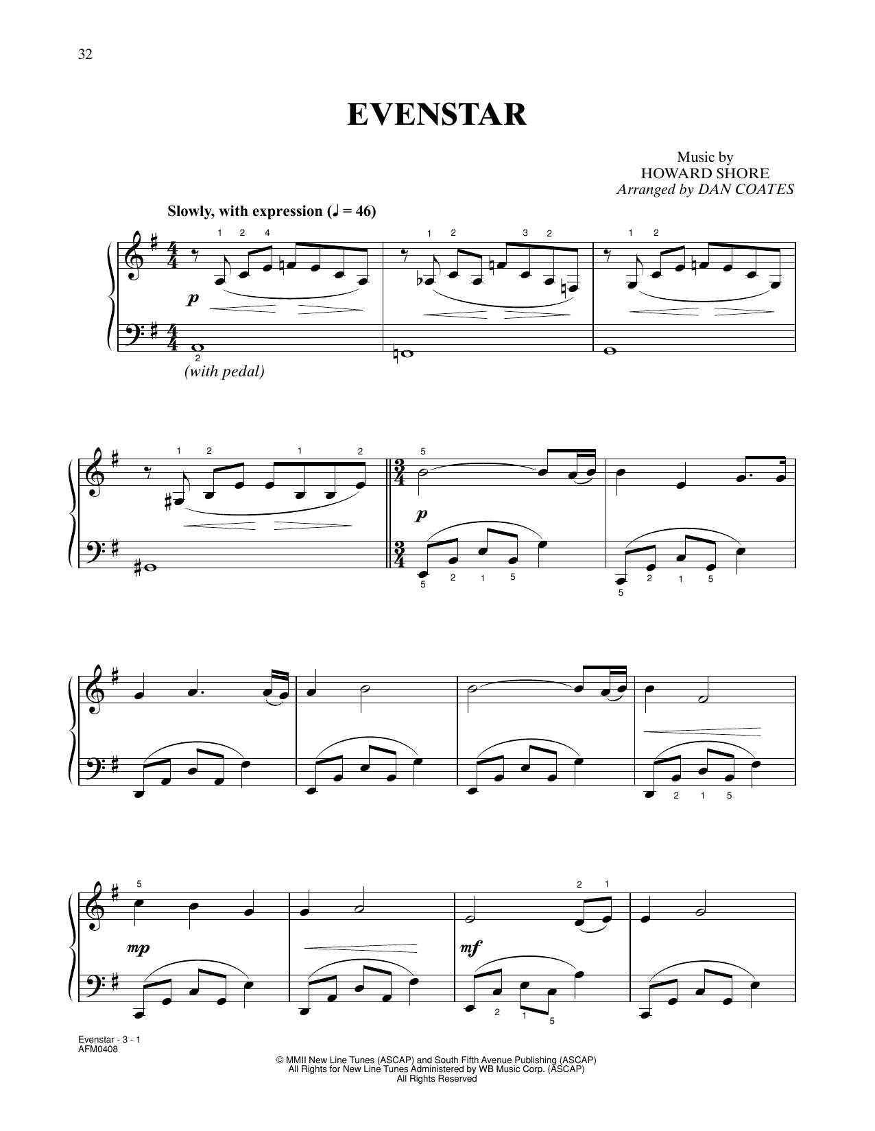 Howard Shore Evenstar (from The Lord Of The Rings: The Two Towers) (arr. Dan Coates) Sheet Music Notes & Chords for Easy Piano - Download or Print PDF