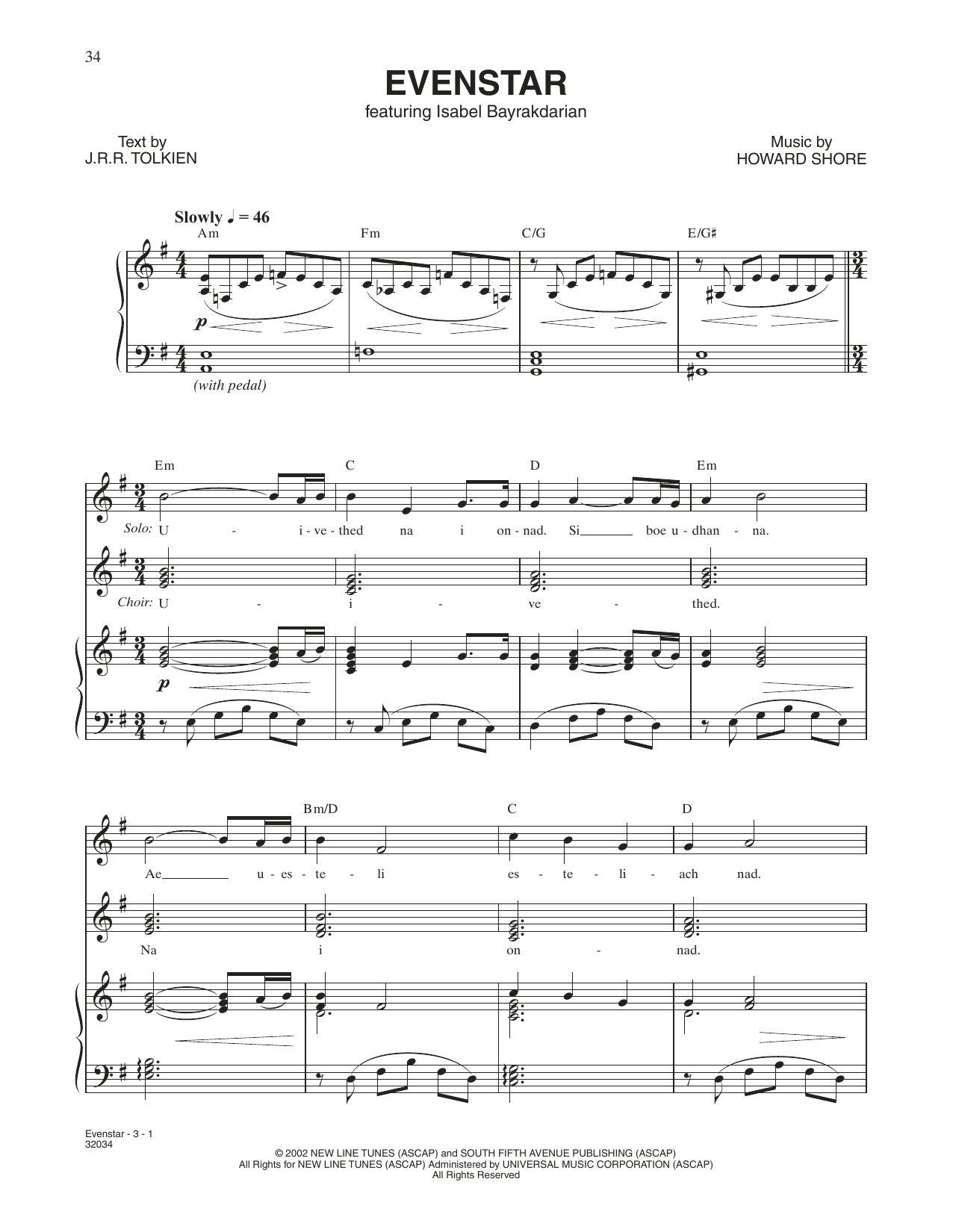Howard Shore Evenstar (from The Lord Of The Rings: The Two Towers) Sheet Music Notes & Chords for Piano & Vocal - Download or Print PDF