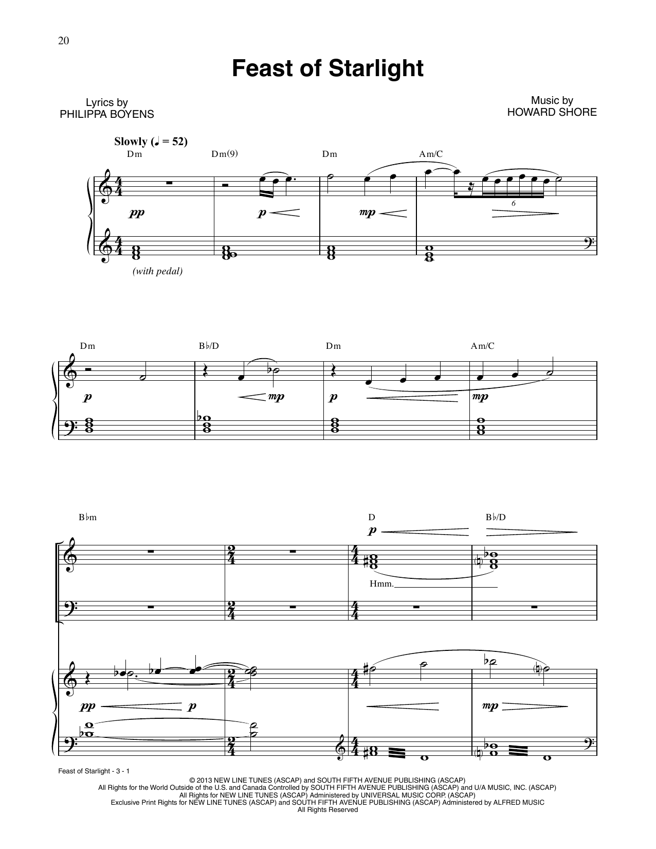 Howard Shore Feast Of Starlight (from The Hobbit: The Desolation of Smaug) Sheet Music Notes & Chords for Piano & Vocal - Download or Print PDF