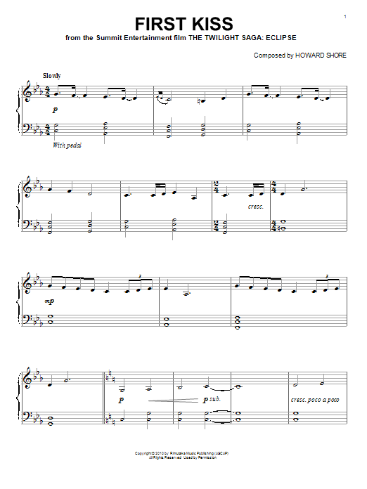 Howard Shore First Kiss Sheet Music Notes & Chords for Piano (Big Notes) - Download or Print PDF