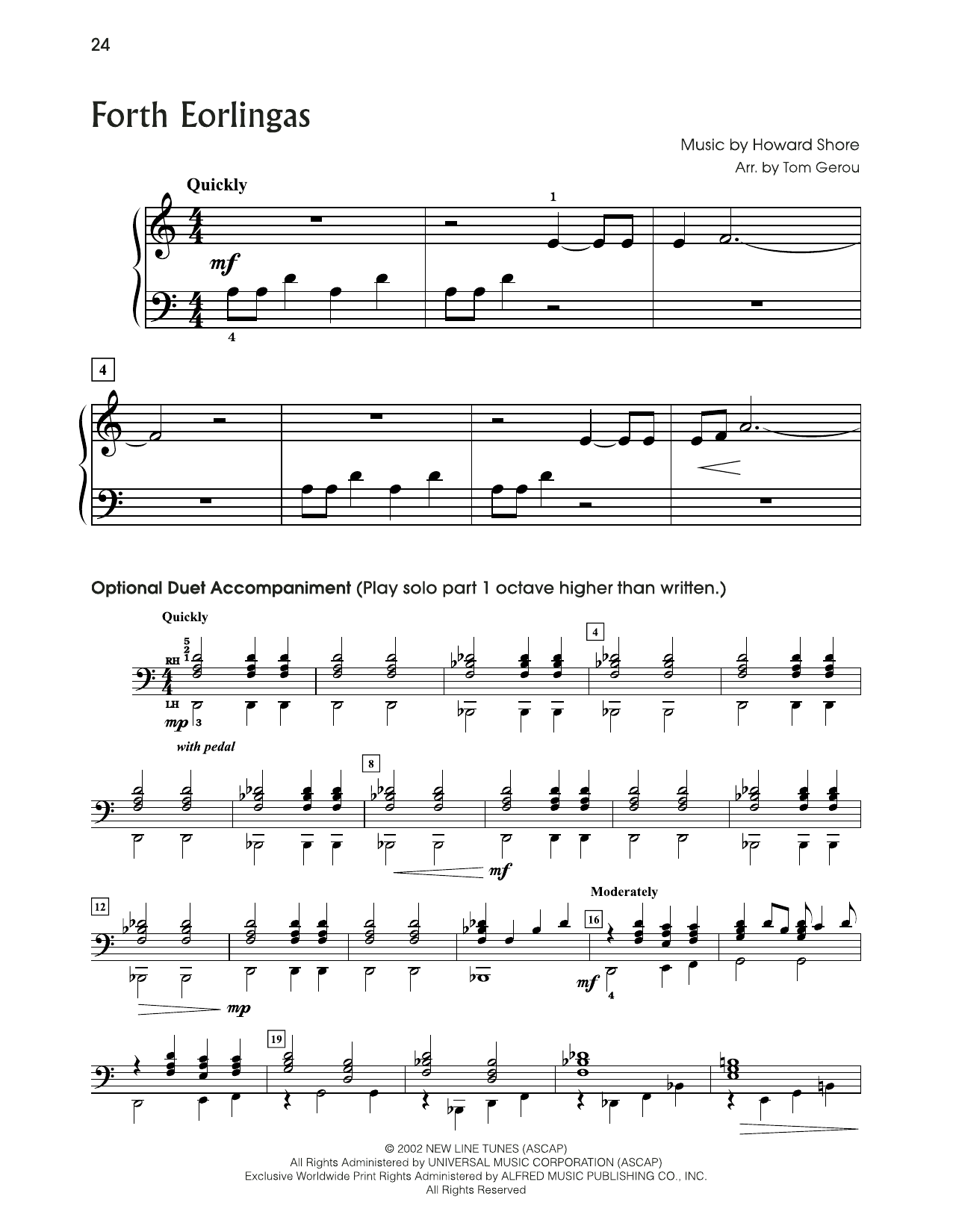 Howard Shore Forth Eorlingas (from The Lord Of The Rings) (arr. Tom Gerou) Sheet Music Notes & Chords for 5-Finger Piano - Download or Print PDF