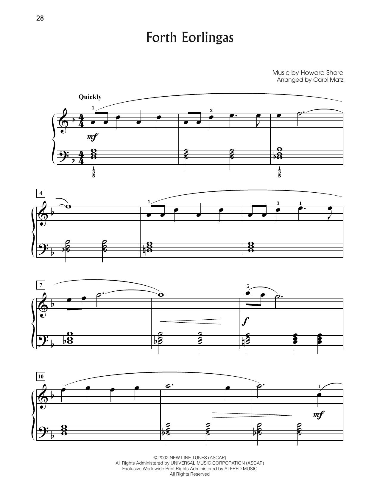 Howard Shore Forth Eorlingas (from The Lord Of The Rings: The Two Towers) (arr. Carol Matz) Sheet Music Notes & Chords for Big Note Piano - Download or Print PDF