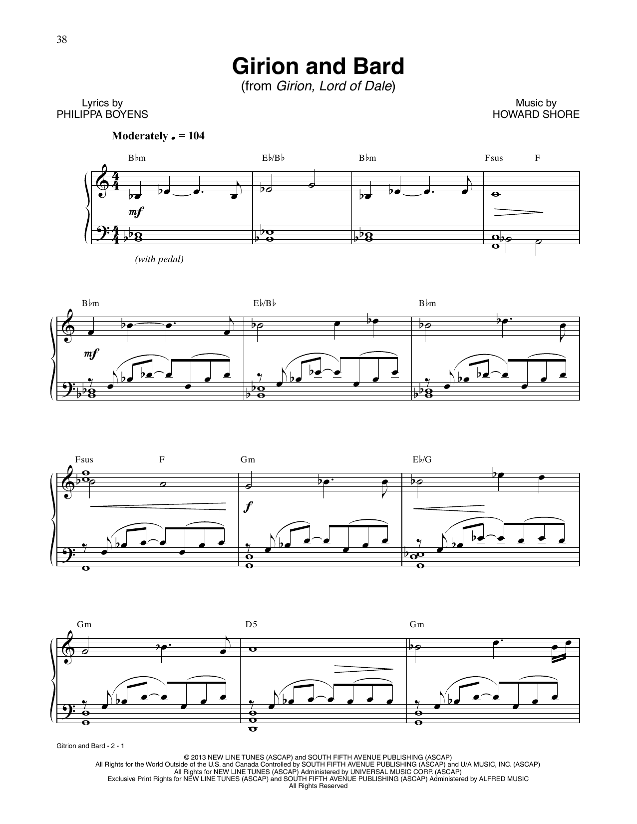 Howard Shore Girion And Bard (from The Hobbit: The Desolation of Smaug) Sheet Music Notes & Chords for Piano Solo - Download or Print PDF