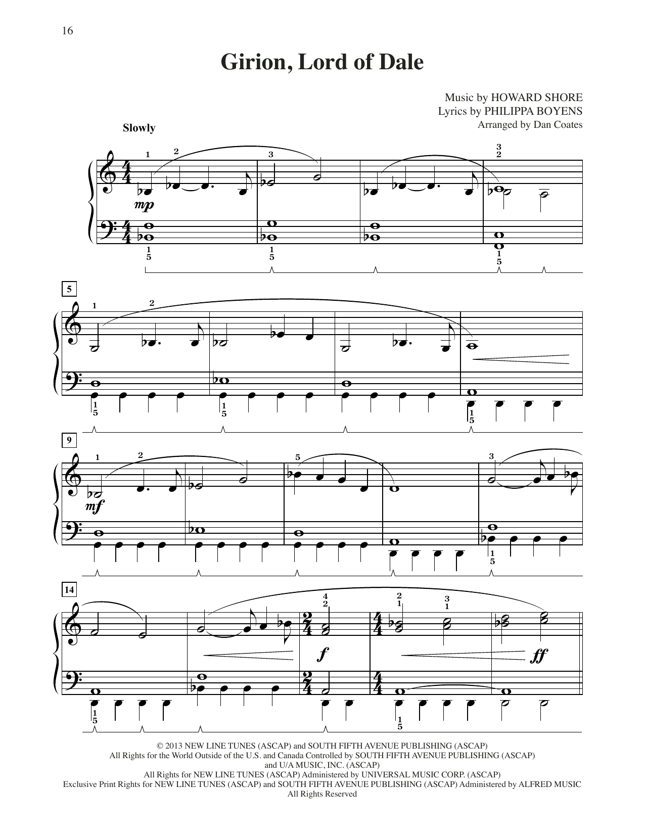 Howard Shore Girion, Lord Of Dale (from The Hobbit: The Desolation of Smaug) (arr. Dan Coates) Sheet Music Notes & Chords for Easy Piano - Download or Print PDF