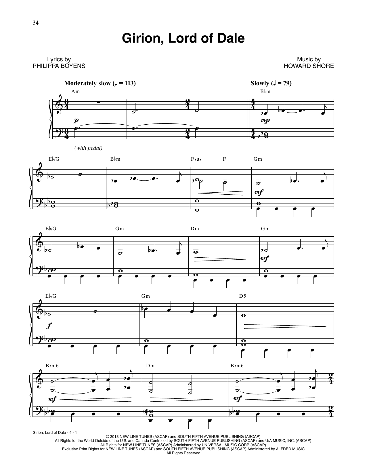 Howard Shore Girion, Lord Of Dale (from The Hobbit: The Desolation of Smaug) Sheet Music Notes & Chords for Piano Solo - Download or Print PDF