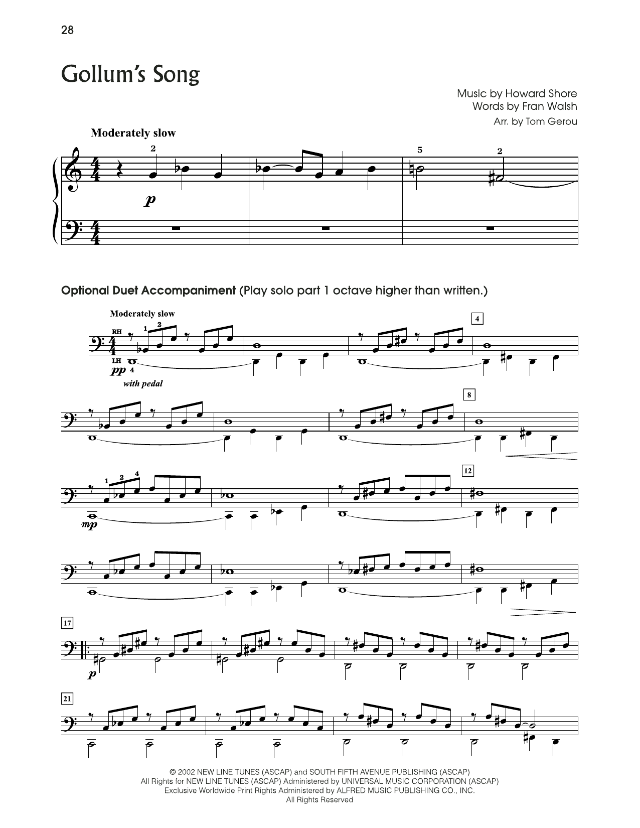 Howard Shore Gollum's Song (from The Lord Of The Rings) (arr. Tom Gerou) Sheet Music Notes & Chords for 5-Finger Piano - Download or Print PDF