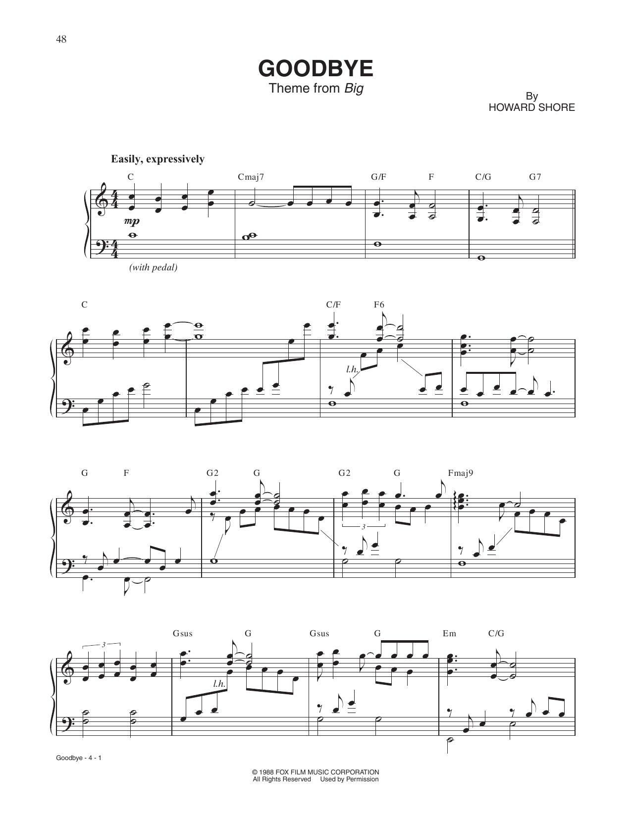 Howard Shore Goodbye (Theme from BIG) Sheet Music Notes & Chords for Piano Solo - Download or Print PDF
