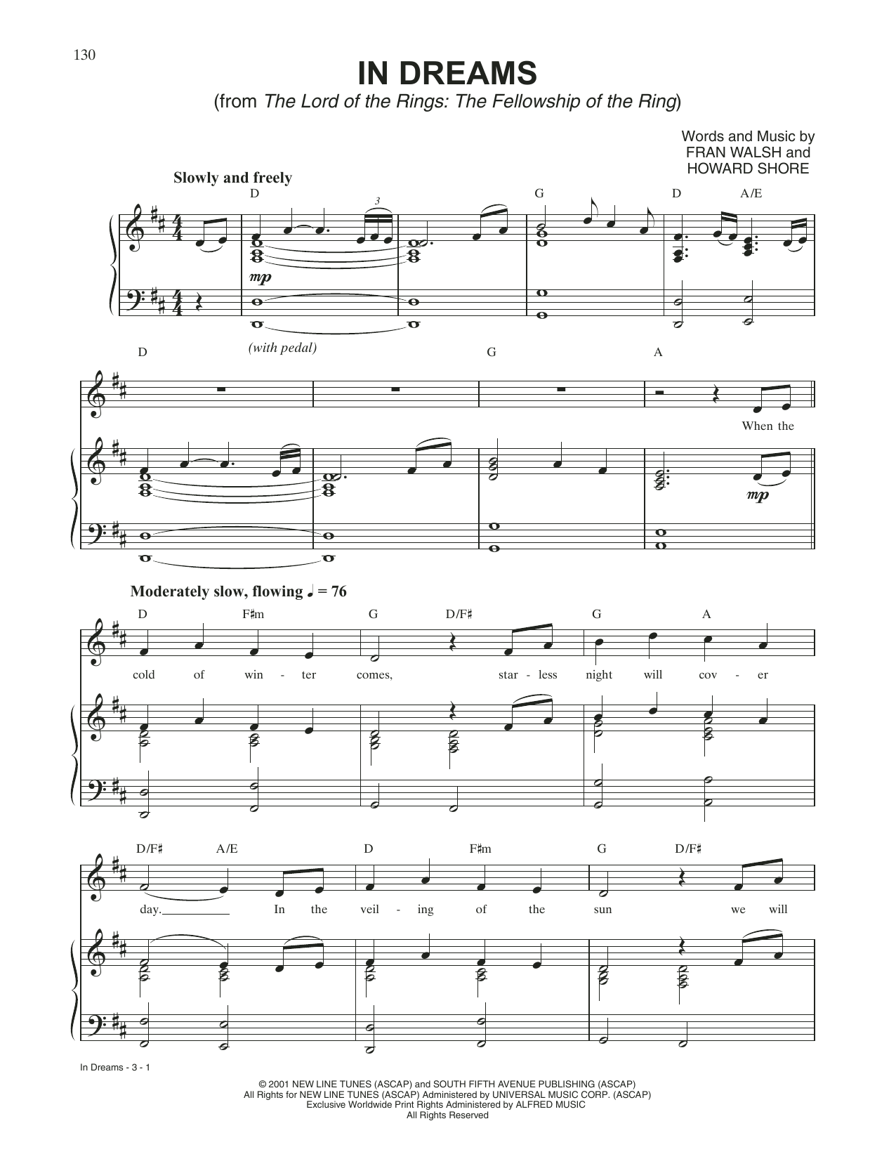 Howard Shore In Dreams (from The Lord Of The Rings: The Fellowship Of The Ring) Sheet Music Notes & Chords for Piano & Vocal - Download or Print PDF