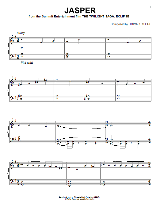 Howard Shore Jasper Sheet Music Notes & Chords for Piano - Download or Print PDF