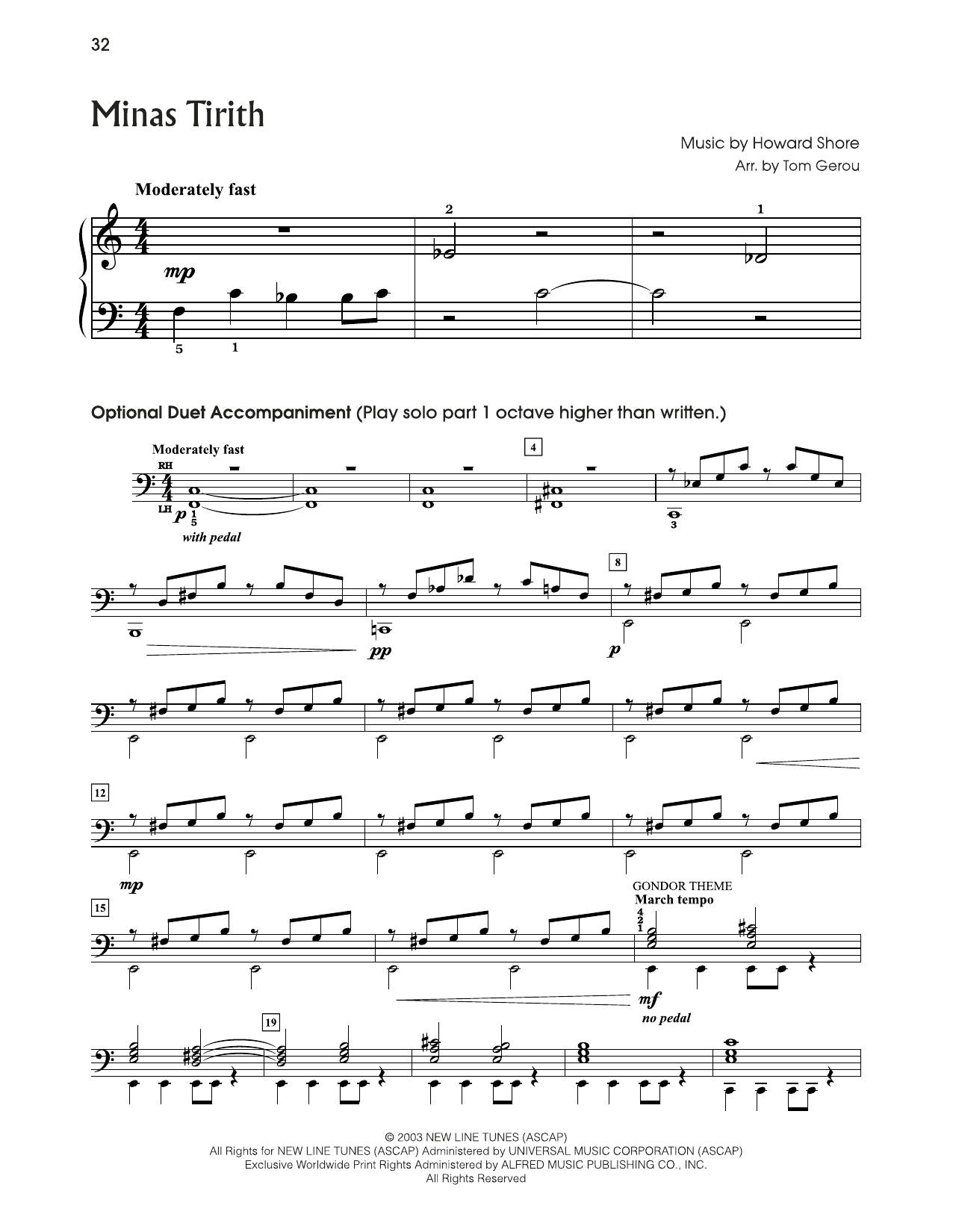 Howard Shore Minas Tirith (from The Lord Of The Rings) (arr. Tom Gerou) Sheet Music Notes & Chords for 5-Finger Piano - Download or Print PDF