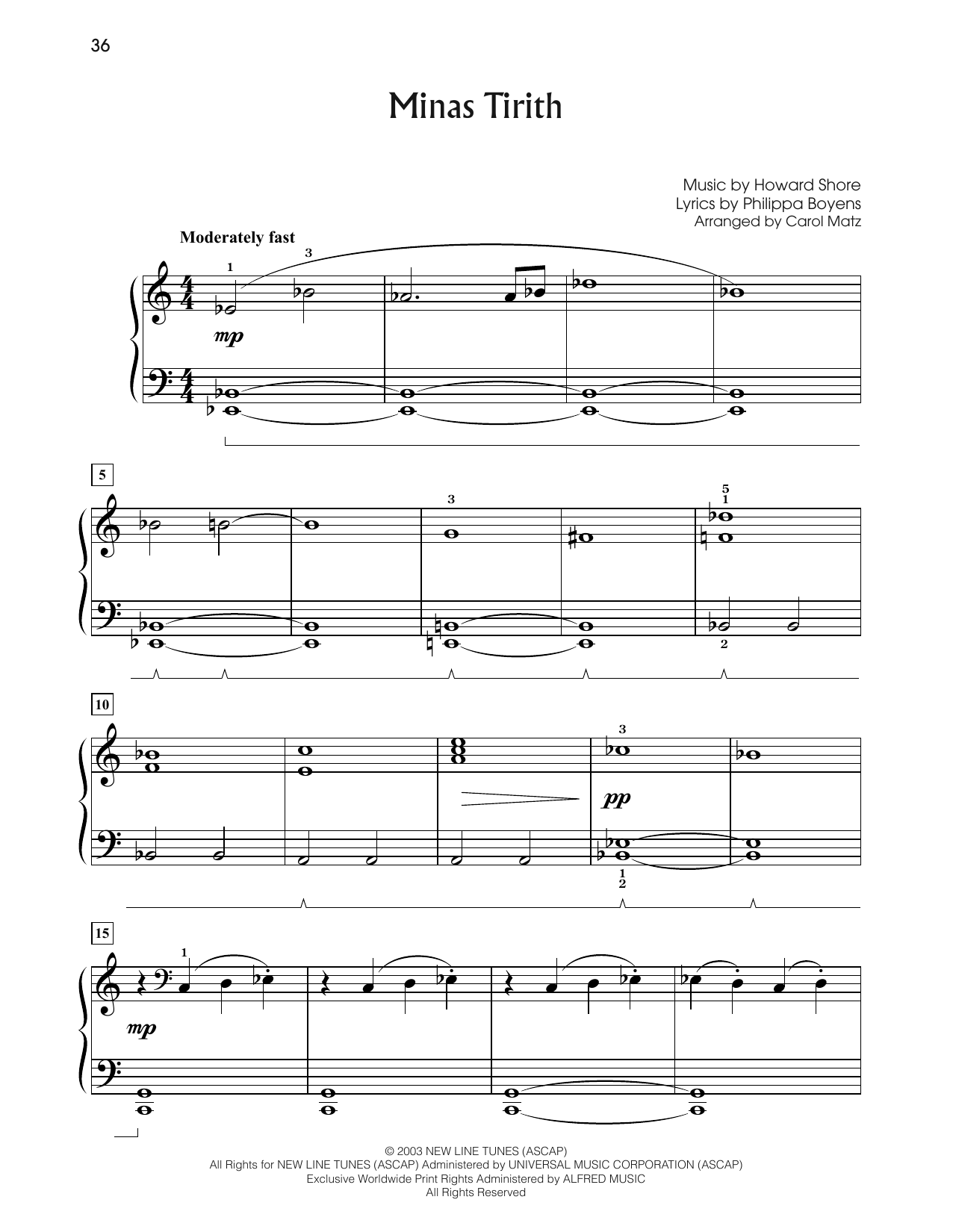 Howard Shore Minas Tirith (from The Lord Of The Rings: The Return Of The King) (arr. Carol Matz) Sheet Music Notes & Chords for Big Note Piano - Download or Print PDF