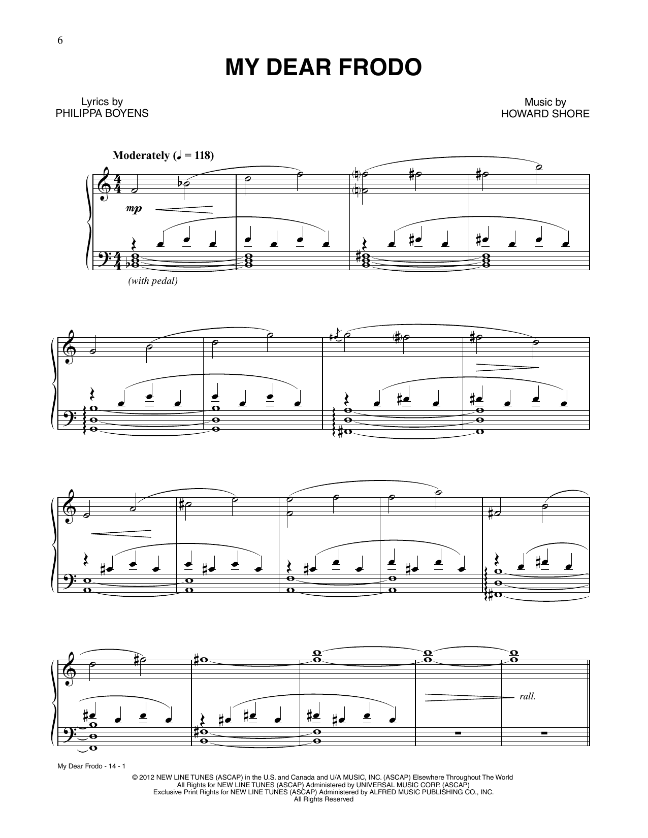 Howard Shore My Dear Frodo (from The Hobbit: An Unexpected Journey) Sheet Music Notes & Chords for Piano & Vocal - Download or Print PDF