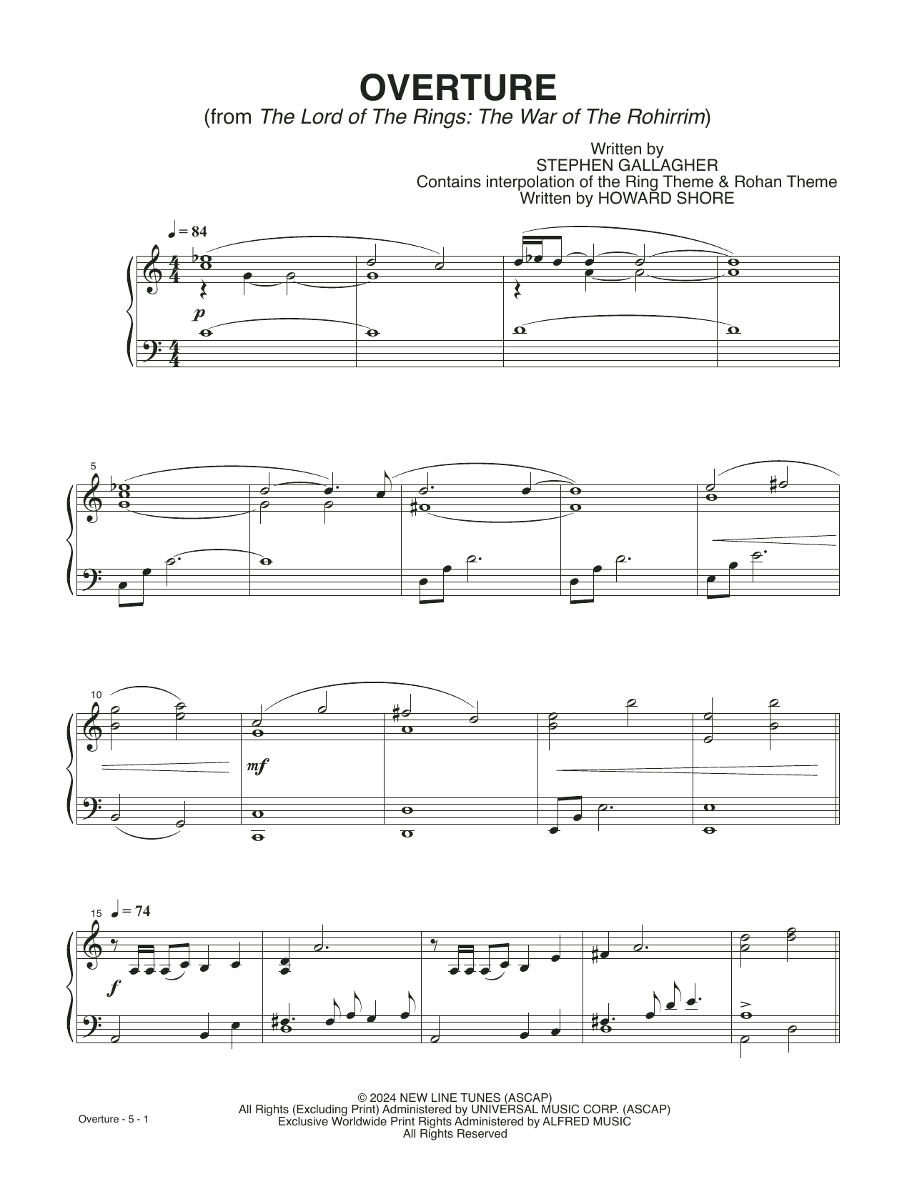 Howard Shore Overture (from The Lord Of The Rings: The War Of The Rohirrim) Sheet Music Notes & Chords for Piano Solo - Download or Print PDF