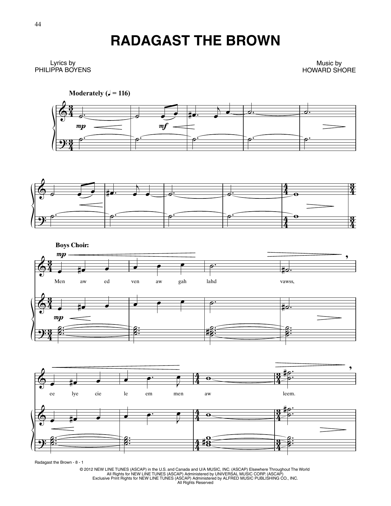 Howard Shore Radagast The Brown (from The Hobbit: An Unexpected Journey) Sheet Music Notes & Chords for Piano & Vocal - Download or Print PDF