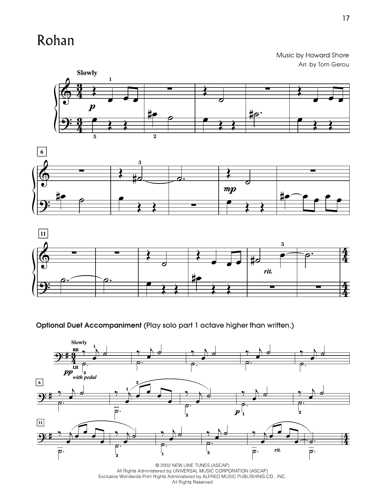Howard Shore Rohan (from The Lord Of The Rings) (arr. Tom Gerou) Sheet Music Notes & Chords for 5-Finger Piano - Download or Print PDF