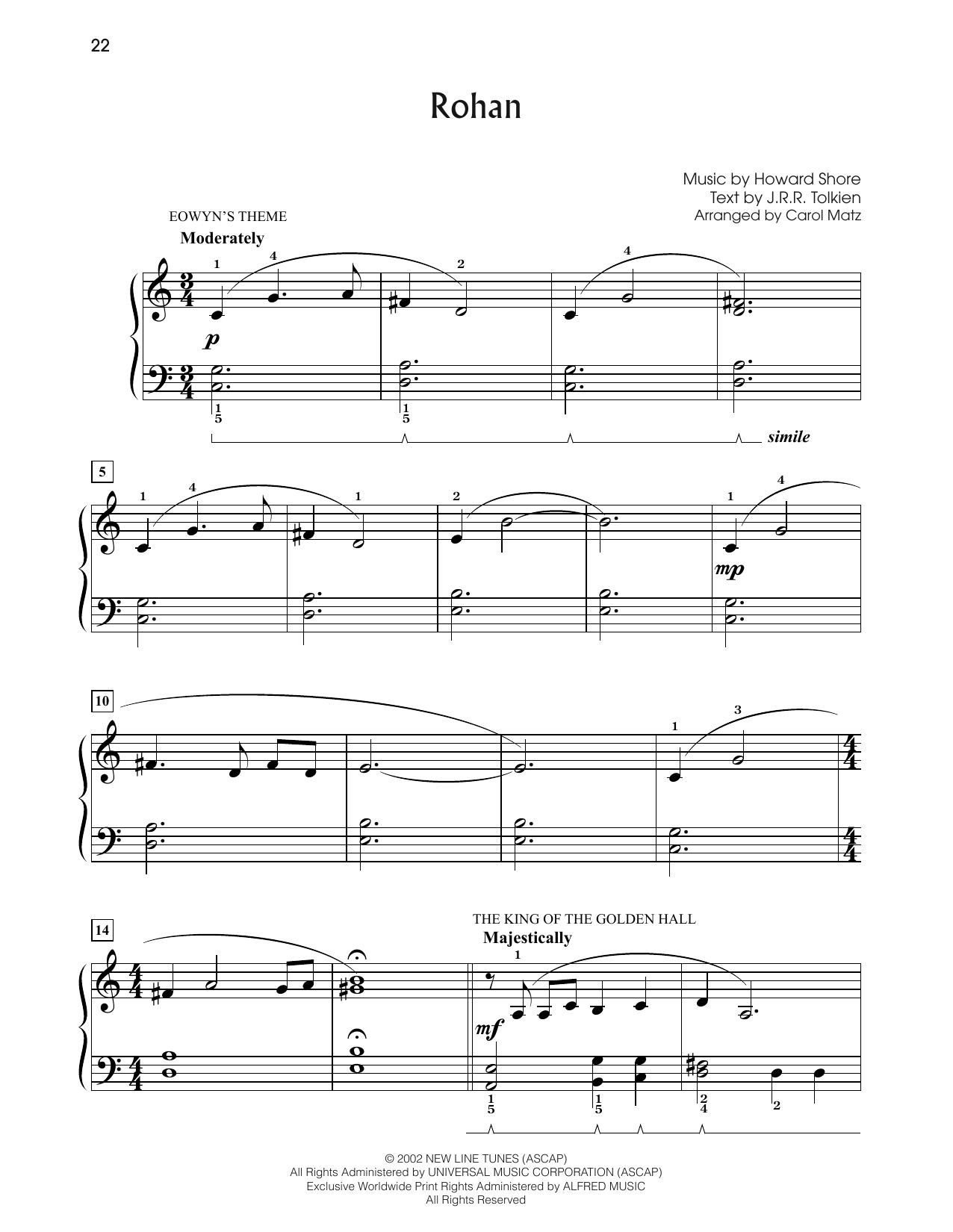Howard Shore Rohan (from The Lord Of The Rings: The Two Towers) (arr. Carol Matz) Sheet Music Notes & Chords for Big Note Piano - Download or Print PDF