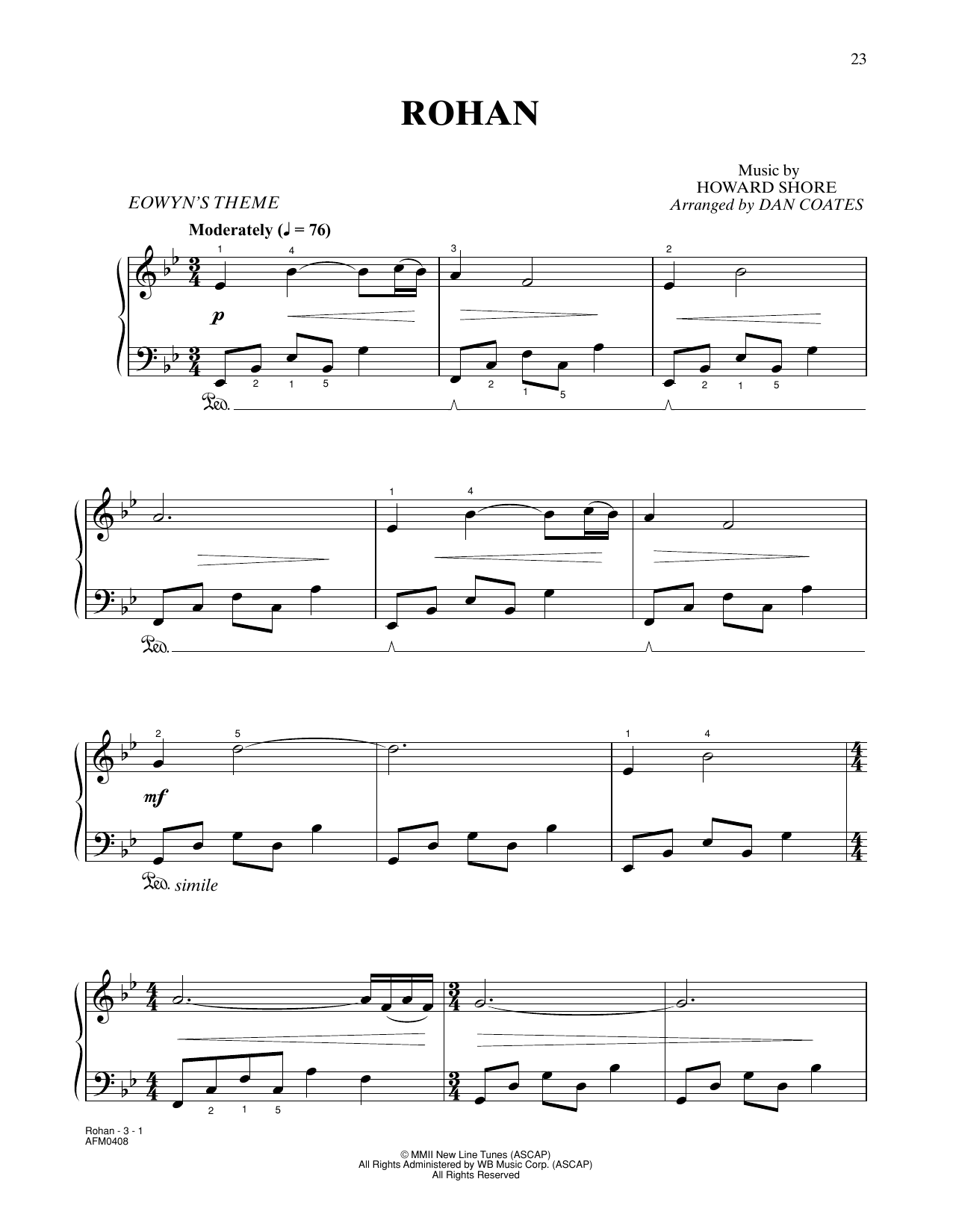 Howard Shore Rohan (from The Lord Of The Rings: The Two Towers) (arr. Dan Coates) Sheet Music Notes & Chords for Easy Piano - Download or Print PDF