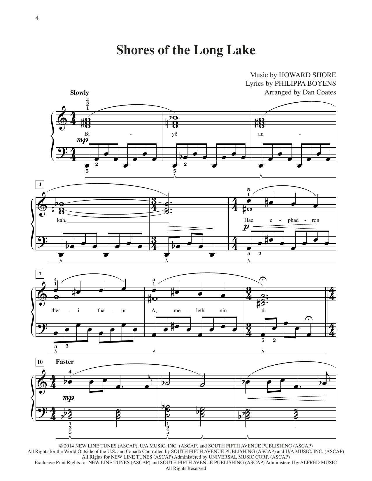 Howard Shore Shores Of The Long Lake (from The Hobbit: The Battle of the Five Armies) (arr. Dan Coates) Sheet Music Notes & Chords for Easy Piano - Download or Print PDF
