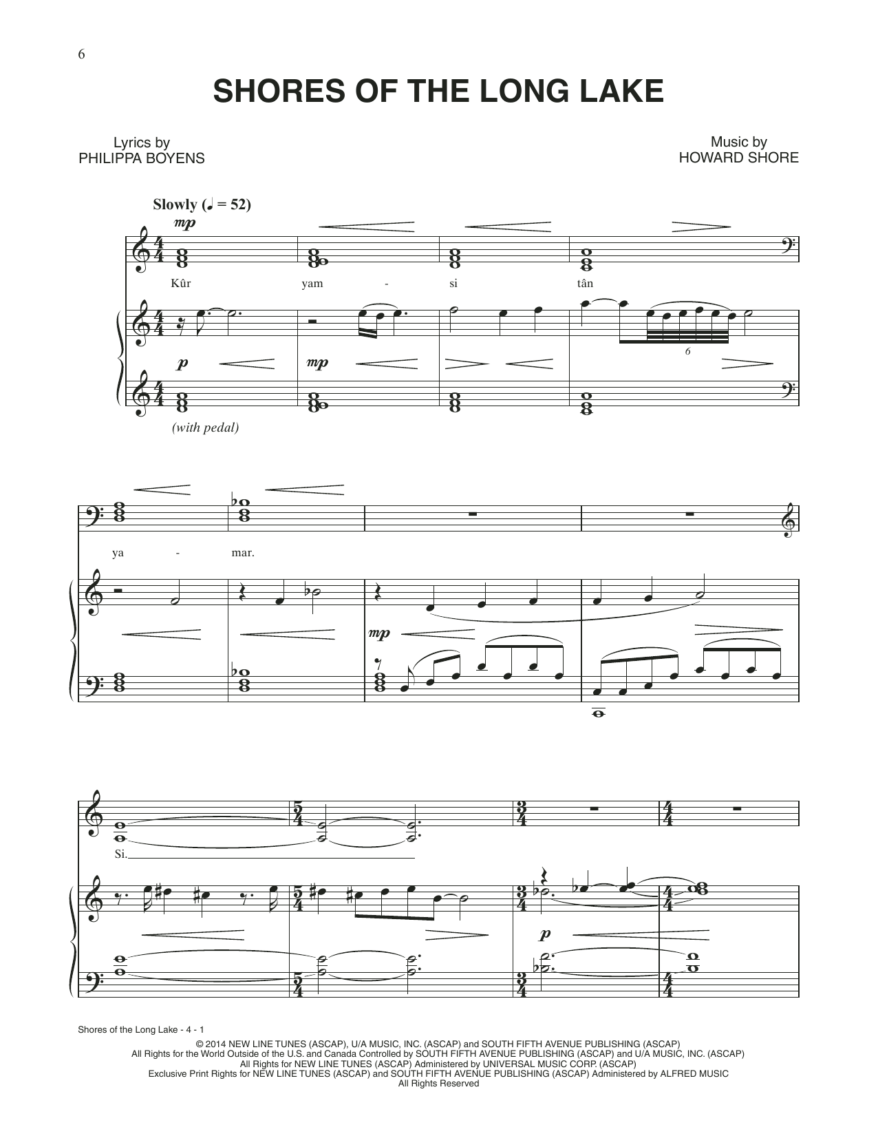 Howard Shore Shores Of The Long Lake (from The Hobbit: The Battle of the Five Armies) Sheet Music Notes & Chords for Piano & Vocal - Download or Print PDF