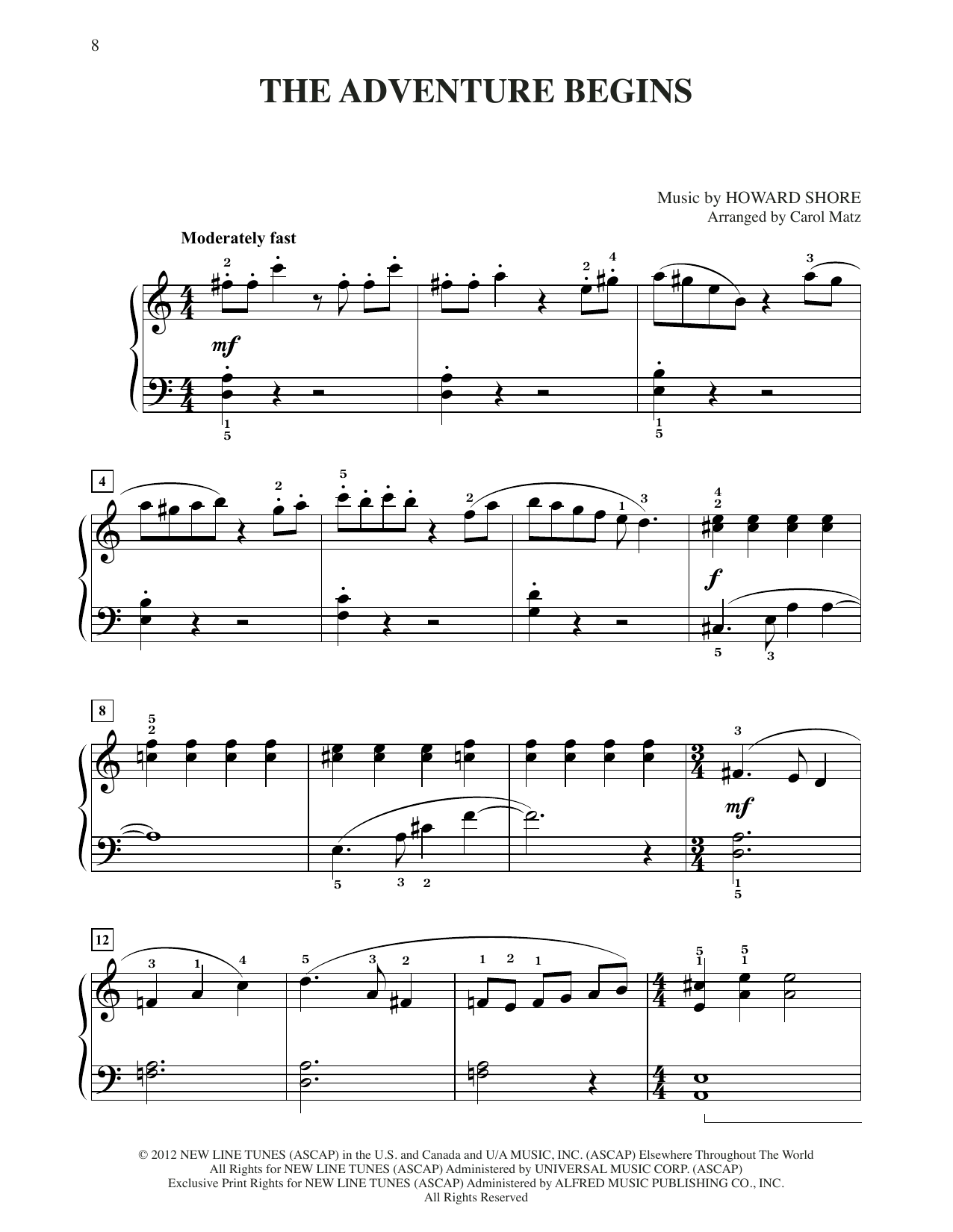 Howard Shore The Adventure Begins (from The Hobbit: An Unexpected Journey) (arr. Carol Matz) Sheet Music Notes & Chords for Big Note Piano - Download or Print PDF