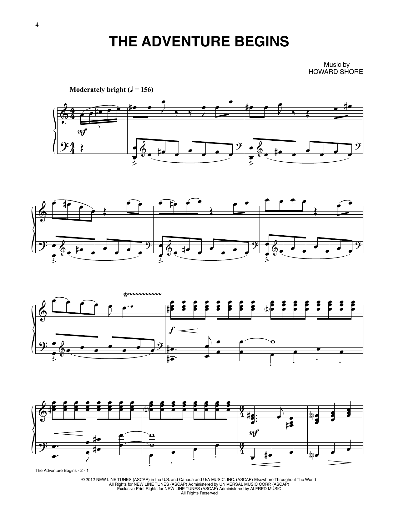 Howard Shore The Adventure Begins (from The Hobbit: An Unexpected Journey) Sheet Music Notes & Chords for Piano Solo - Download or Print PDF