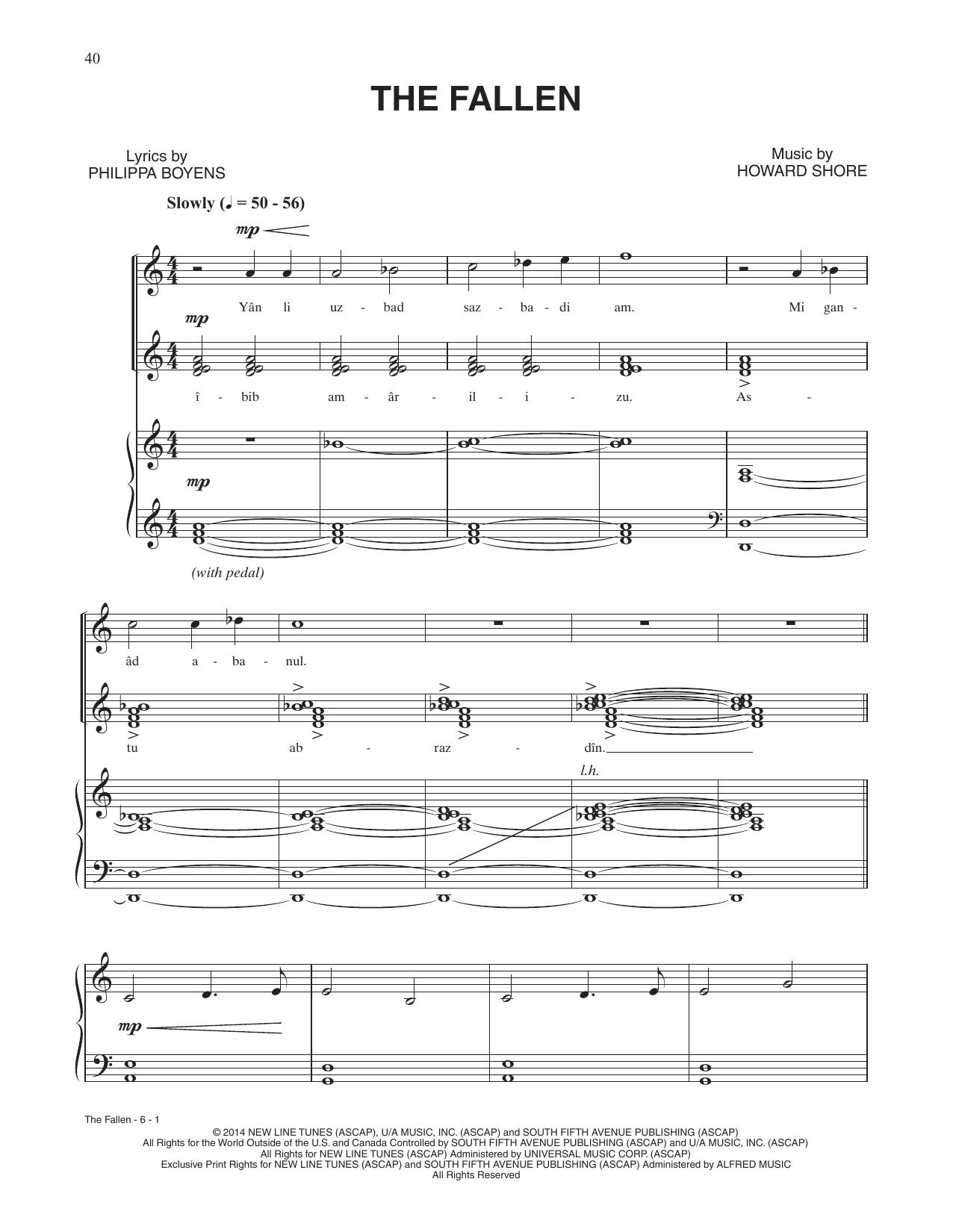 Howard Shore The Fallen (from The Hobbit: The Battle of the Five Armies) Sheet Music Notes & Chords for Piano & Vocal - Download or Print PDF