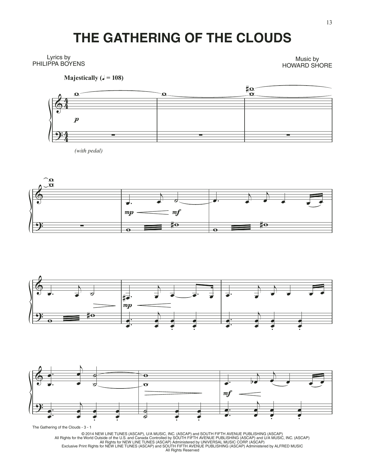Howard Shore The Gathering Of The Clouds (from The Hobbit: The Battle of the Five Armies) Sheet Music Notes & Chords for Piano Solo - Download or Print PDF