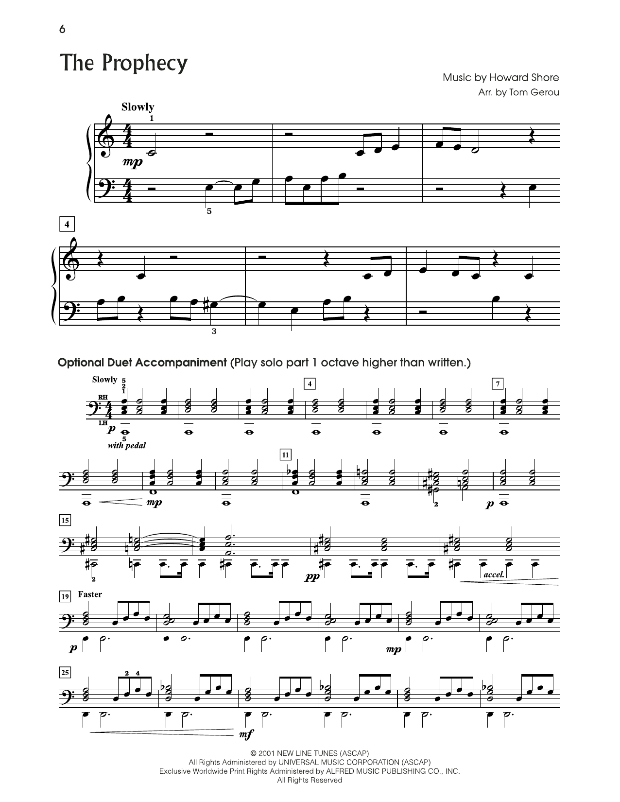 Howard Shore The Prophecy (from The Lord Of The Rings) (arr. Tom Gerou) Sheet Music Notes & Chords for 5-Finger Piano - Download or Print PDF