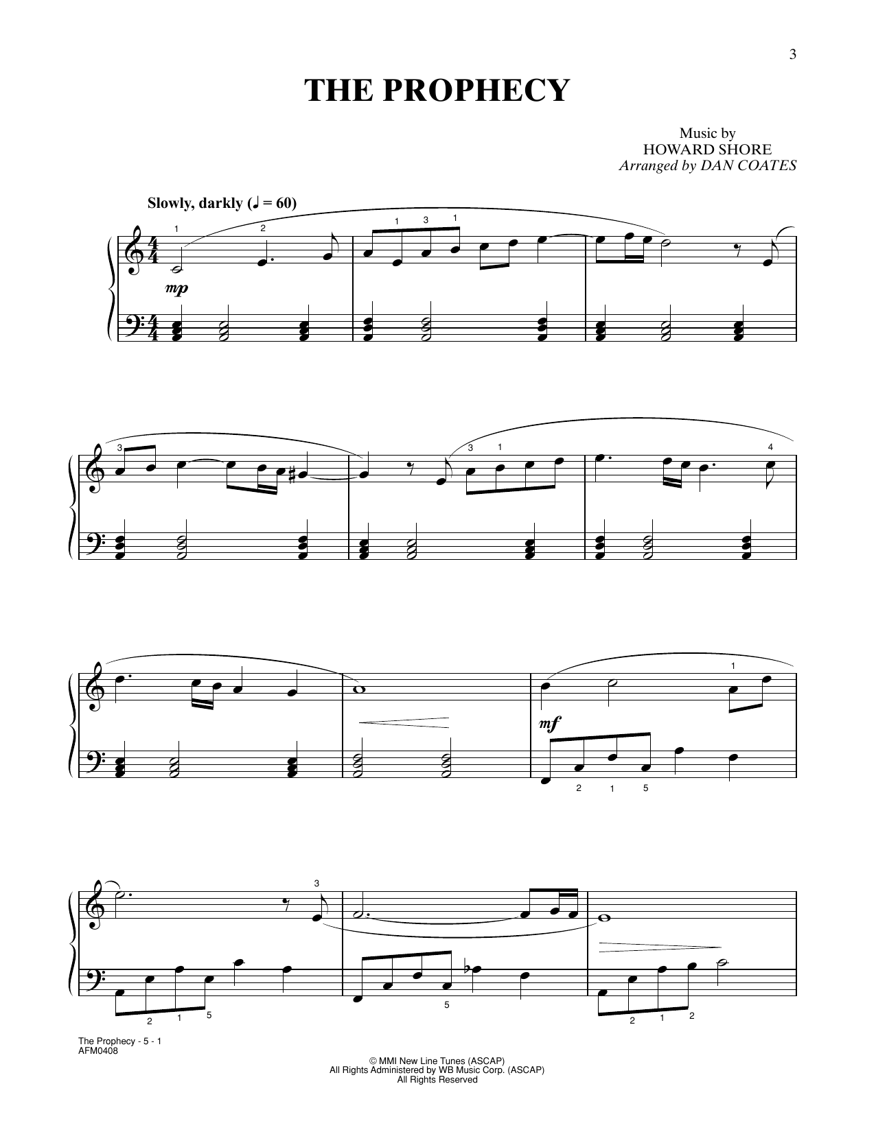 Howard Shore The Prophecy (from The Lord Of The Rings: The Fellowship Of The Ring) (arr. Dan Coates) Sheet Music Notes & Chords for Easy Piano - Download or Print PDF