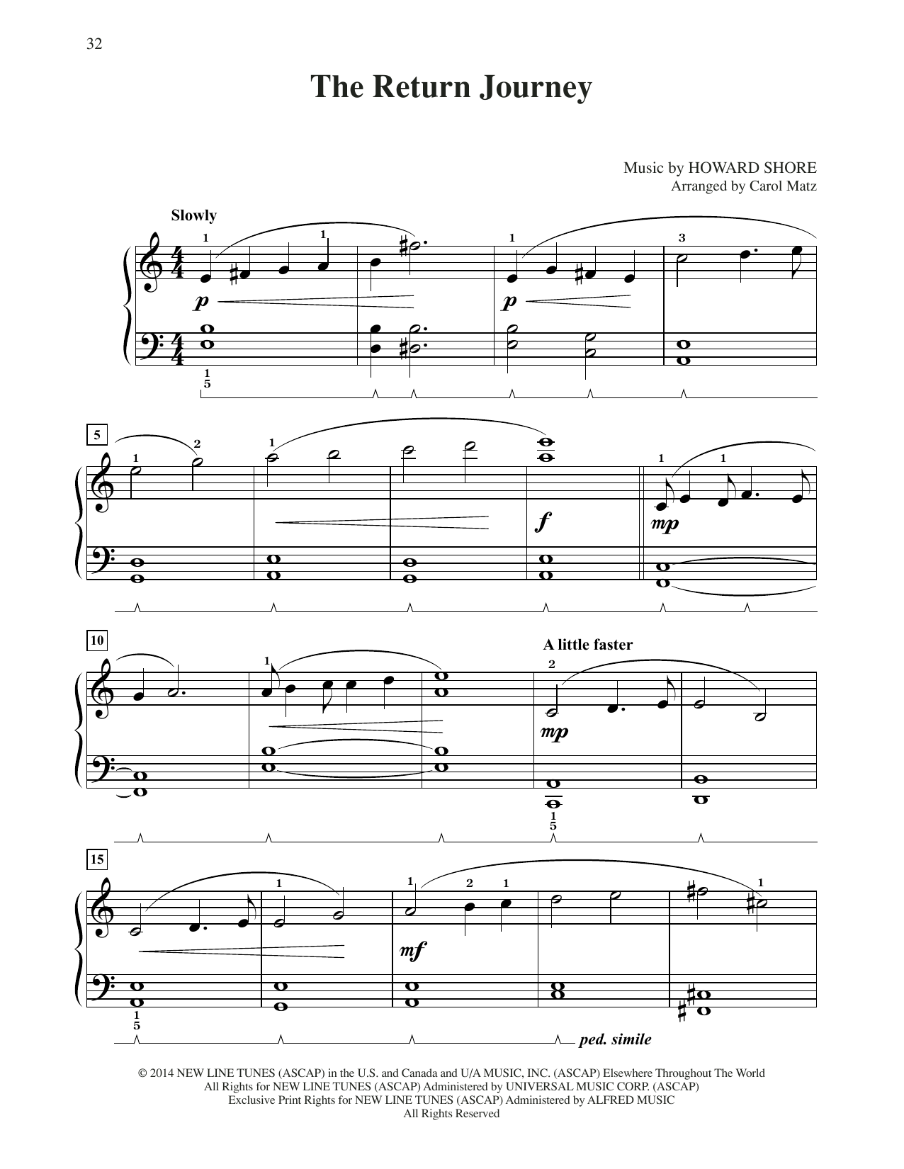 Howard Shore The Return Journey (from The Hobbit: The Battle of the Five Armies) (arr. Carol Matz) Sheet Music Notes & Chords for Big Note Piano - Download or Print PDF