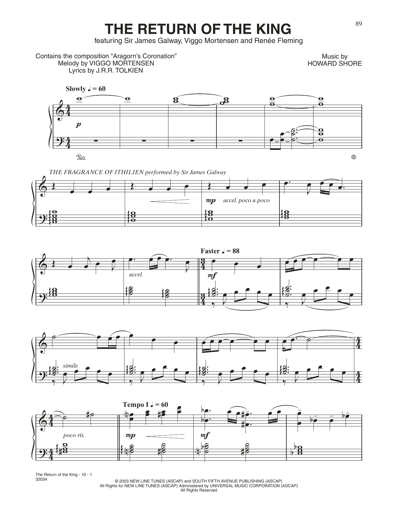 Howard Shore The Return Of The King (feat. Sir James Galway, Viggo Mortensen and Renée Fleming) Sheet Music Notes & Chords for Piano & Vocal - Download or Print PDF Howard Shore The Return Of The King (feat. Sir James Galway, Viggo Mortensen and Renée Fleming) Sheet Music Notes & Chords for Piano & Vocal - Download or Print PDF