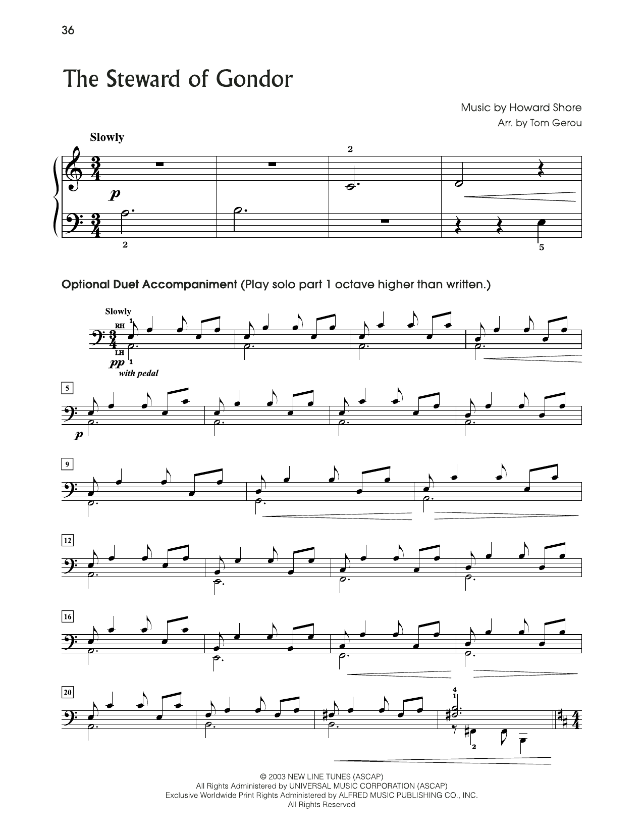 Howard Shore The Steward of Gondor (from The Lord Of The Rings) (arr. Tom Gerou) Sheet Music Notes & Chords for 5-Finger Piano - Download or Print PDF