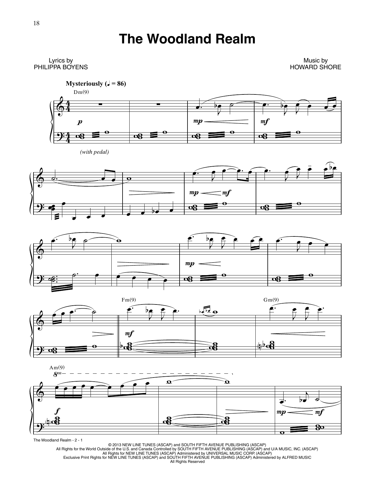 Howard Shore The Woodland Realm (from The Hobbit: The Desolation of Smaug) Sheet Music Notes & Chords for Piano Solo - Download or Print PDF