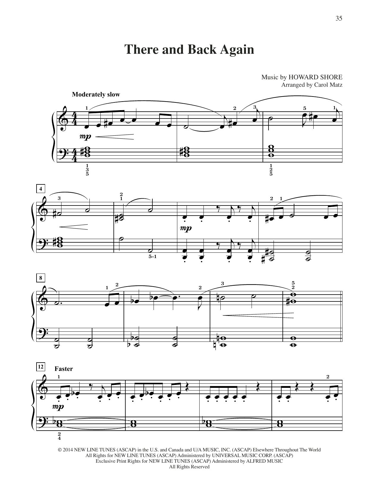 Howard Shore There And Back Again (from The Hobbit: The Battle of the Five Armies) (arr. Carol Matz) Sheet Music Notes & Chords for Big Note Piano - Download or Print PDF