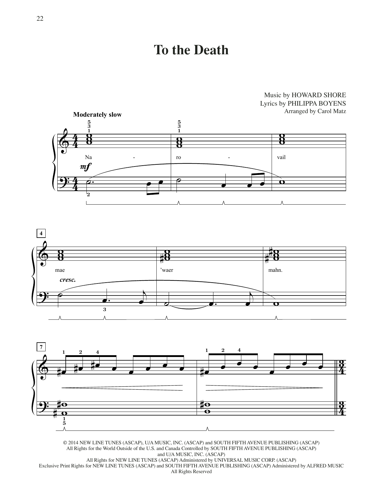 Howard Shore To The Death (from The Hobbit: The Battle of the Five Armies) (arr. Carol Matz) Sheet Music Notes & Chords for Big Note Piano - Download or Print PDF