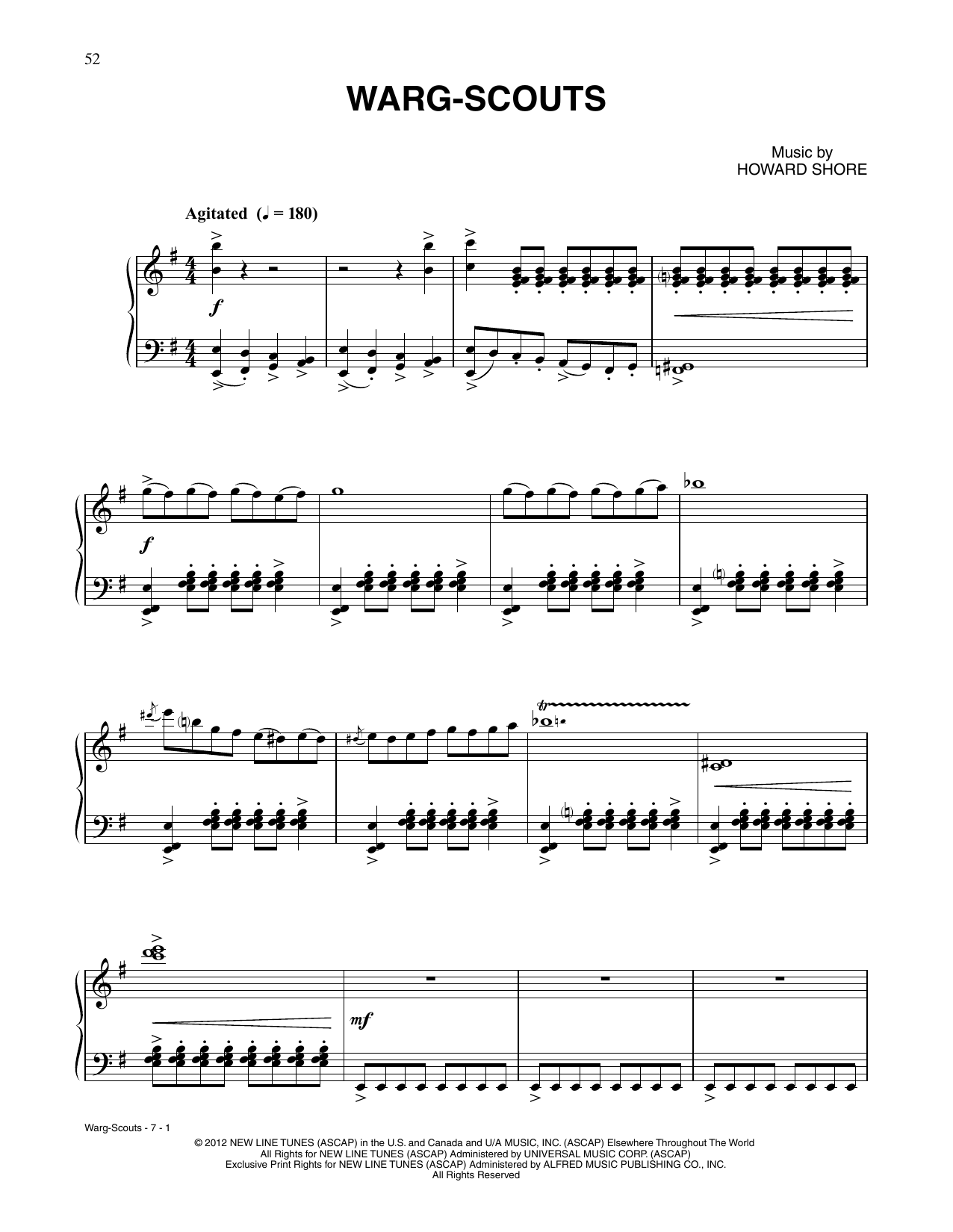 Howard Shore Warg-Scouts (from The Hobbit: An Unexpected Journey) Sheet Music Notes & Chords for Piano Solo - Download or Print PDF