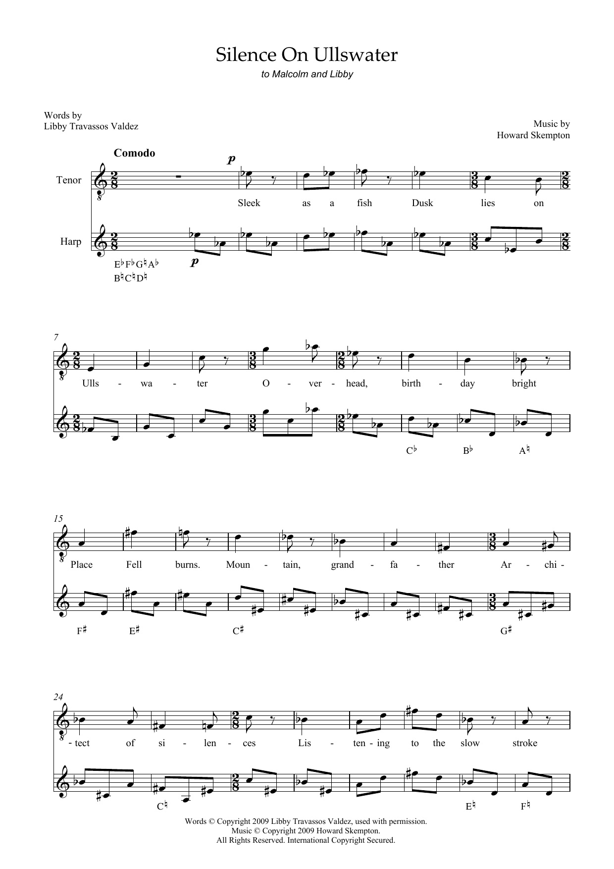 Howard Skempton Silence on Ullswater (for tenor and harp) Sheet Music Notes & Chords for Piano & Vocal - Download or Print PDF