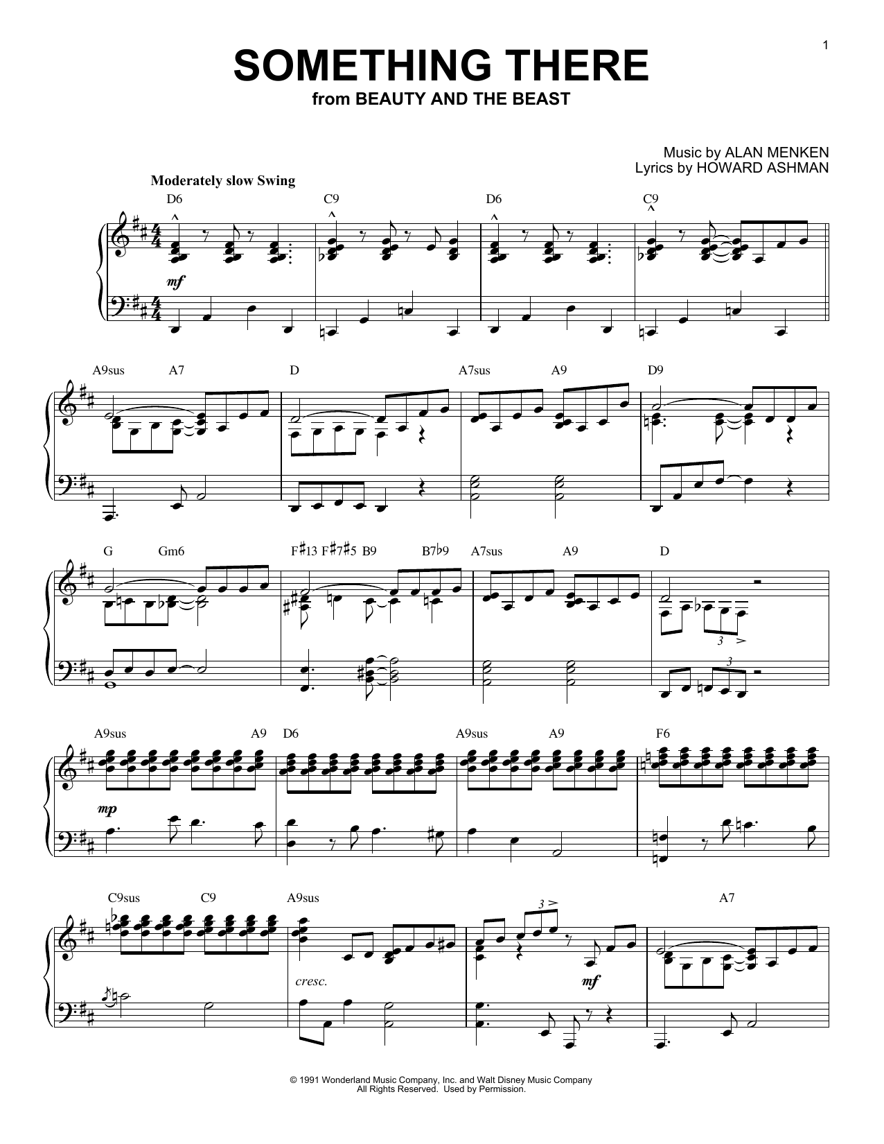 Howard Ashman Something There Jazz Version From Disney S Beauty And The Beast Sheet Music Download Pdf Score
