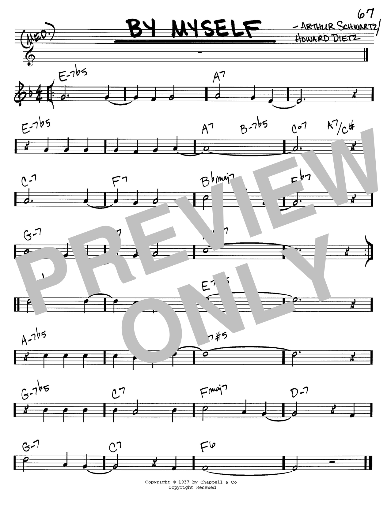 Preview Howard Dietz By Myself Jazz sheet music, notes and chords for Real Book – Melody & Chords, SKU: 60509 By Myself sheet music